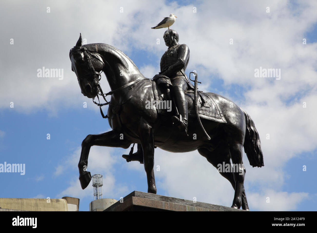 Glasgow Scozia George Square equestre in bronzo Statua del Principe Albert consorte della regina Victoria per commemorare il suo impatto del progresso delle nazioni Foto Stock