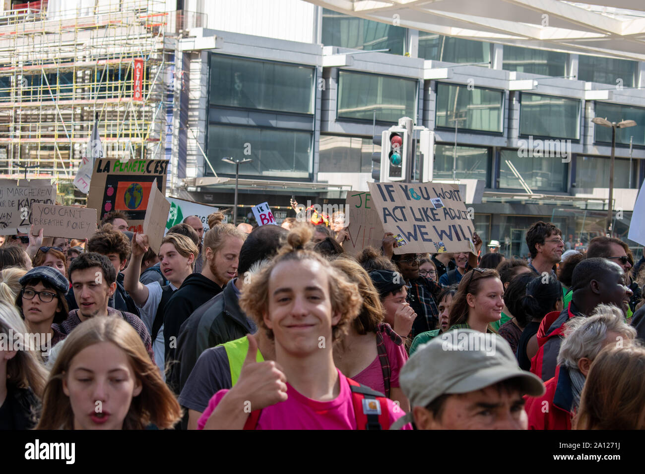 Clima globale marzo / Clima sciopero / protesta a Bruxelles, Belgio, Venerdì, 20 Settembre 2019 Foto Stock