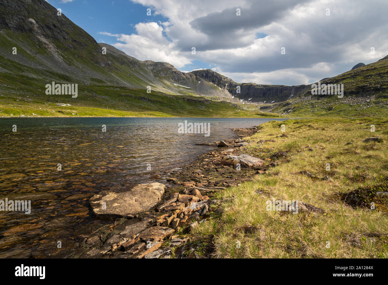 Vista dalla valle Renndalen Trollheimen in montagna, norvegese national park, l'estate. Foto Stock