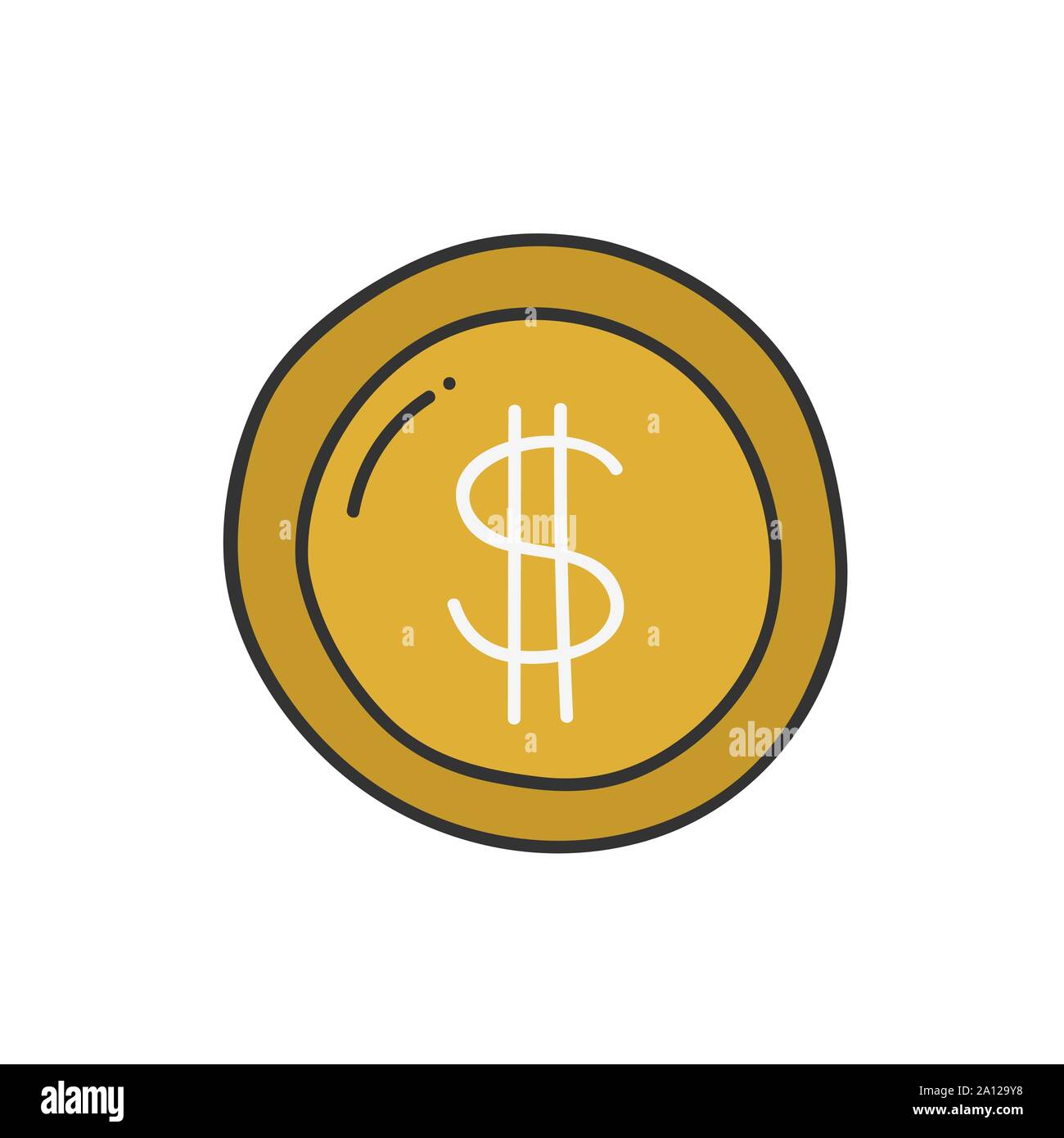 Dollar coin thin line icona isolato su bianco. Illustrazione Vettoriale Illustrazione Vettoriale