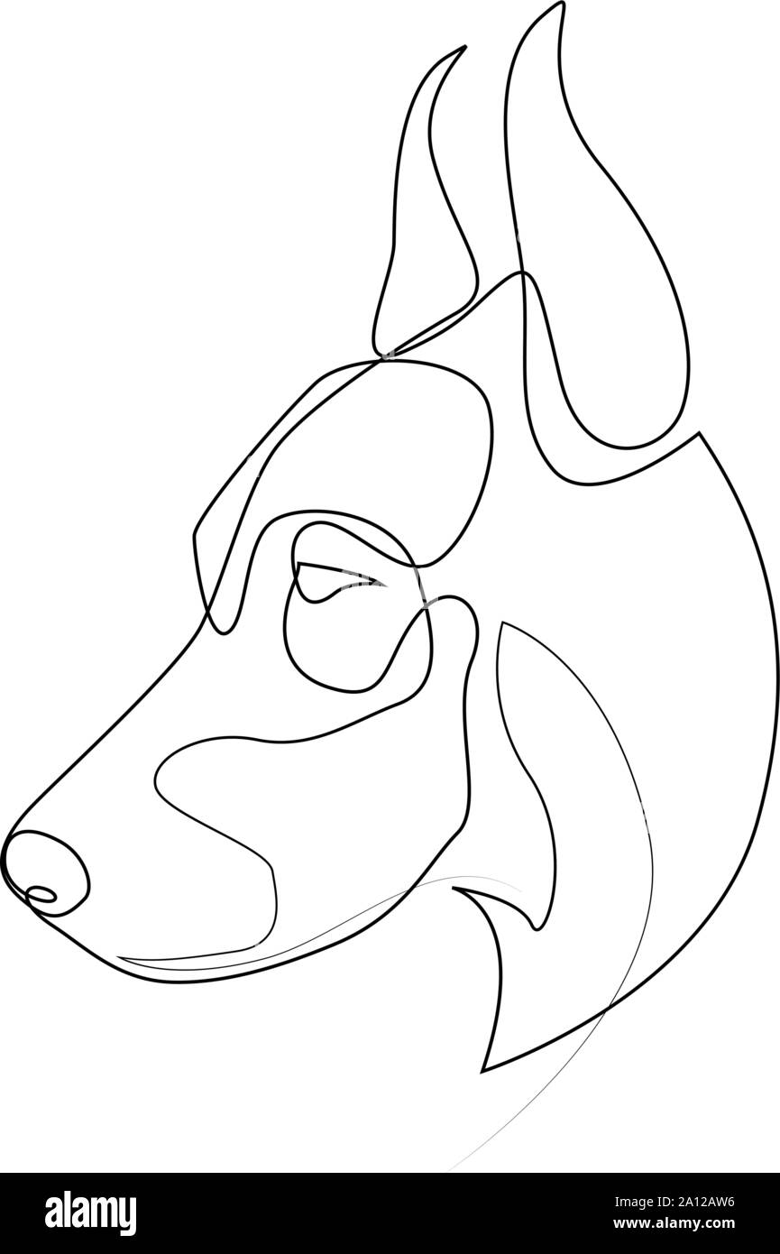Linea continua Dobermann. Singola linea stile minimal Doberman cane illustrazione vettoriale Illustrazione Vettoriale
