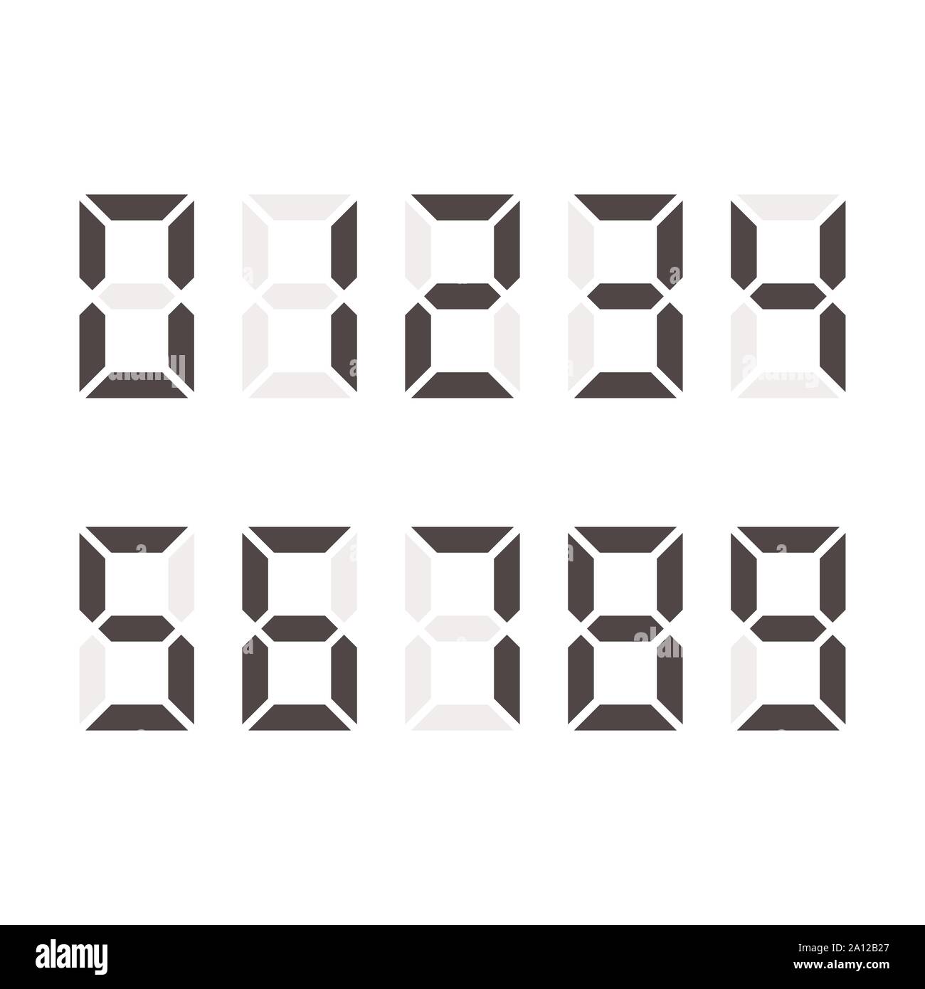 Numeri digitali set. Numero digitale testo font. Illustrazione di vettore isolato su sfondo bianco Illustrazione Vettoriale