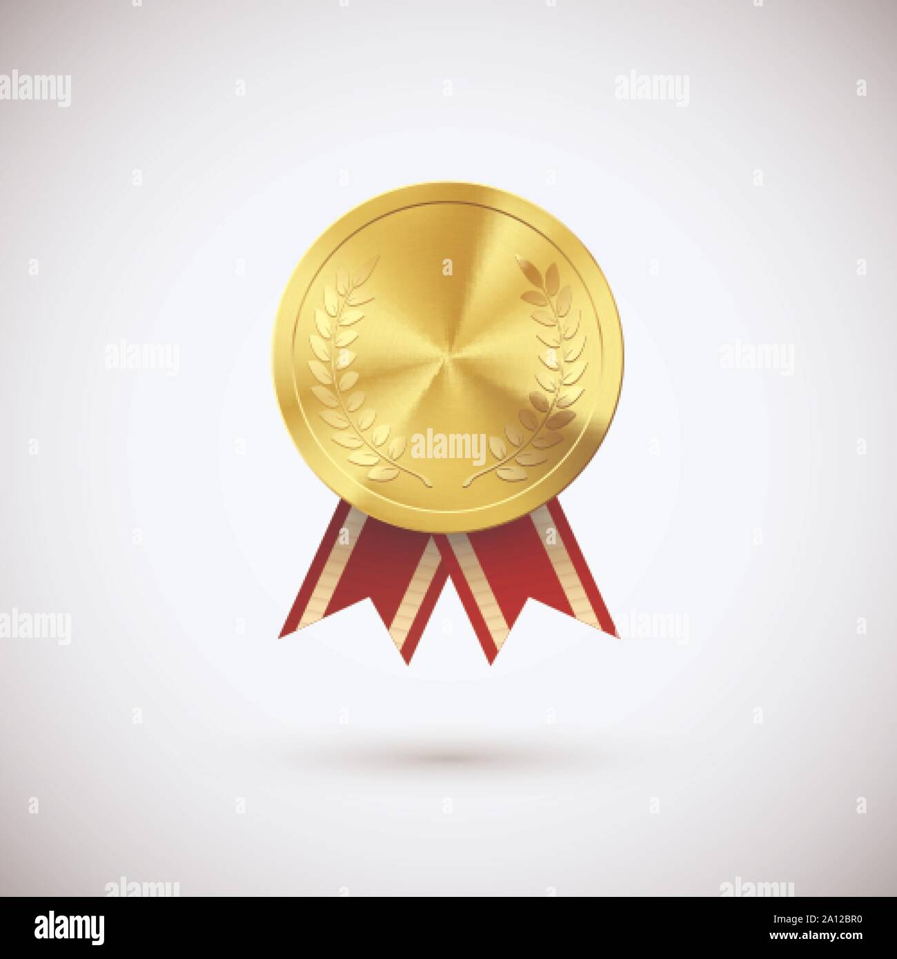 Medaglia d' oro nastro rosso. Gold Award simbolo della vittoria e successo. Illustrazione Vettoriale su sfondo bianco Illustrazione Vettoriale