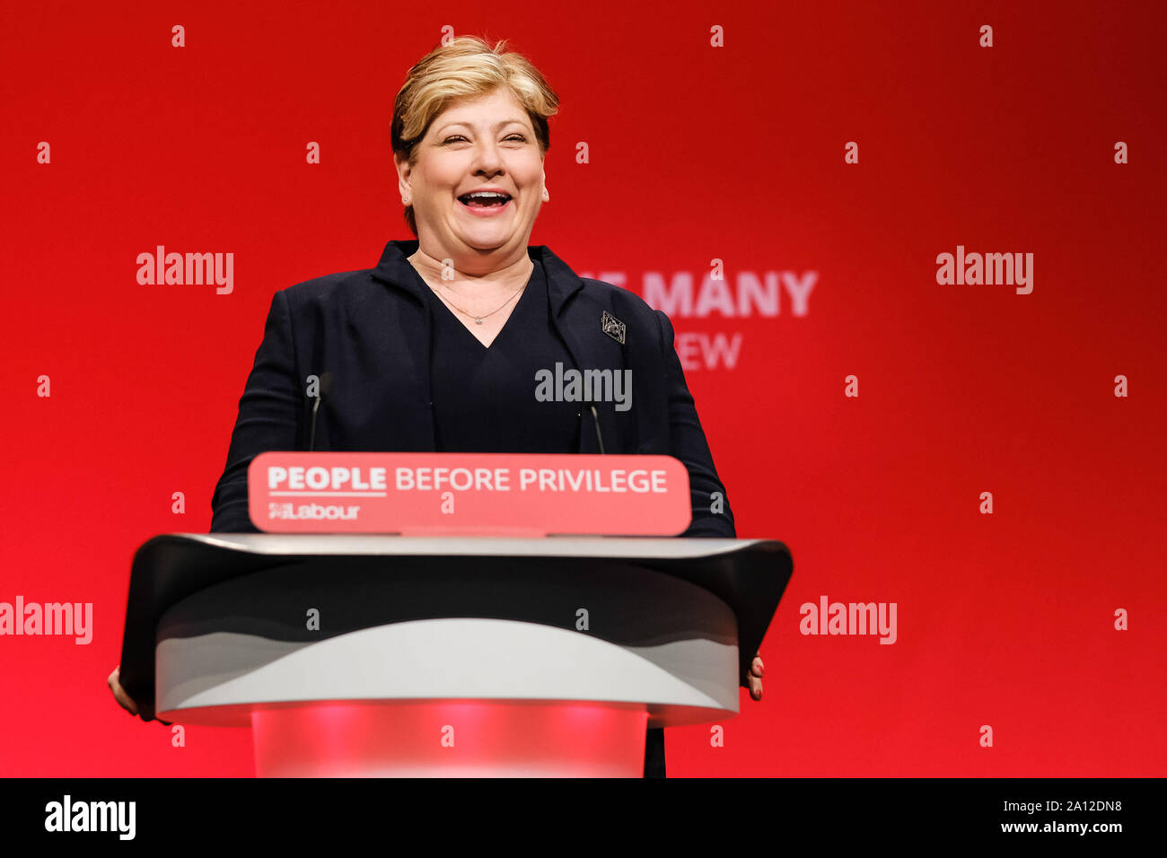 Il Centro di Brighton, Brighton, Regno Unito. Il 23 settembre 2019. Emily Thornberry MP, Shadow il Segretario di Stato per gli Affari Esteri e del Commonwealth risolve il partito laburista conferenza d'autunno. . Foto di Julie Edwards./Alamy Live News Foto Stock