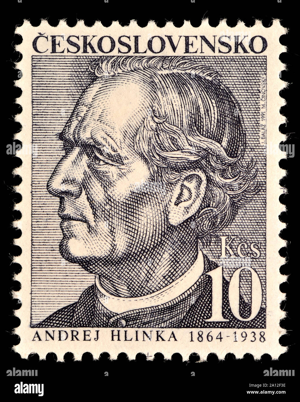 Cecoslovacco francobollo (1991): Padre Andrej Hlinka (1864-1938) nazionalista slovacca Foto Stock