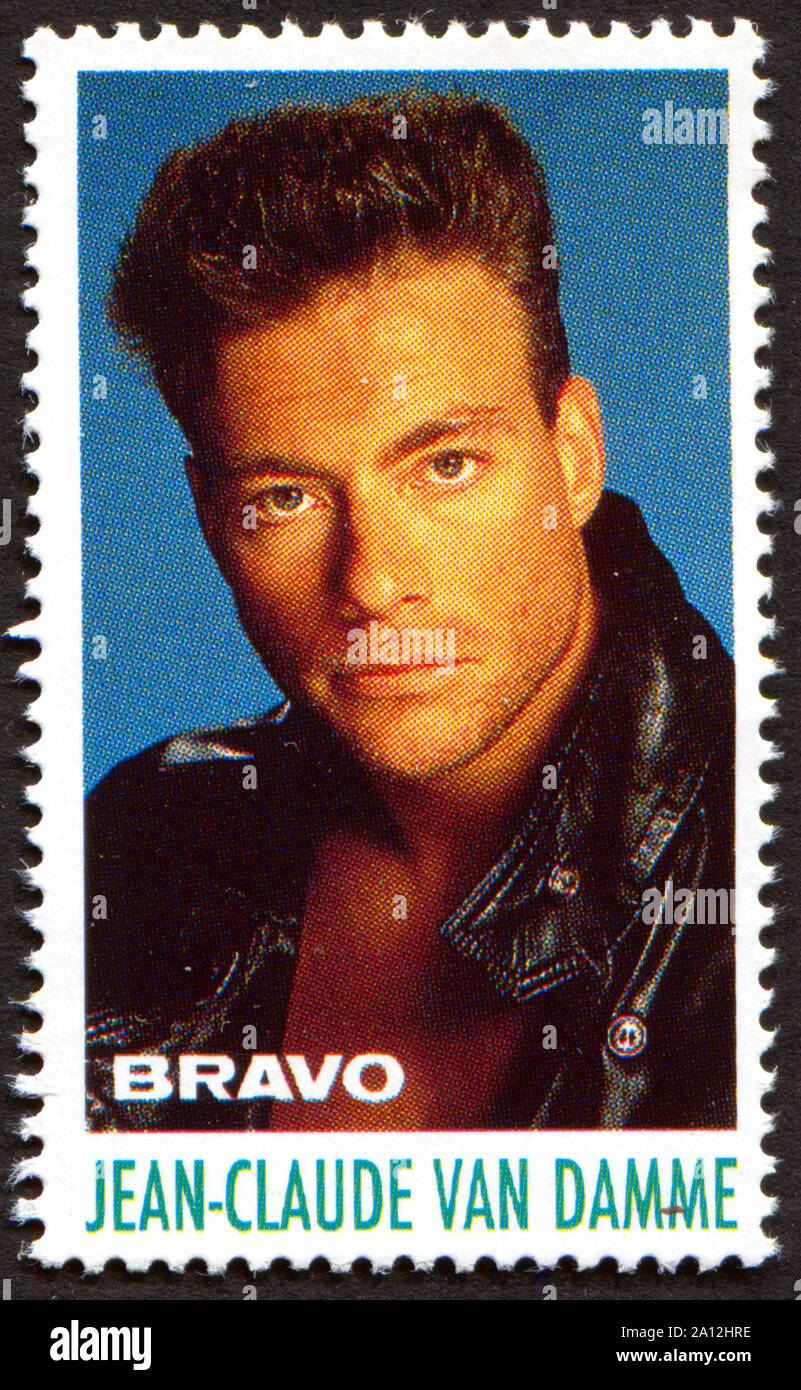 Jean Claude Van Damme su un vintage francobollo dal Bravo dai primi anni ottanta Foto Stock