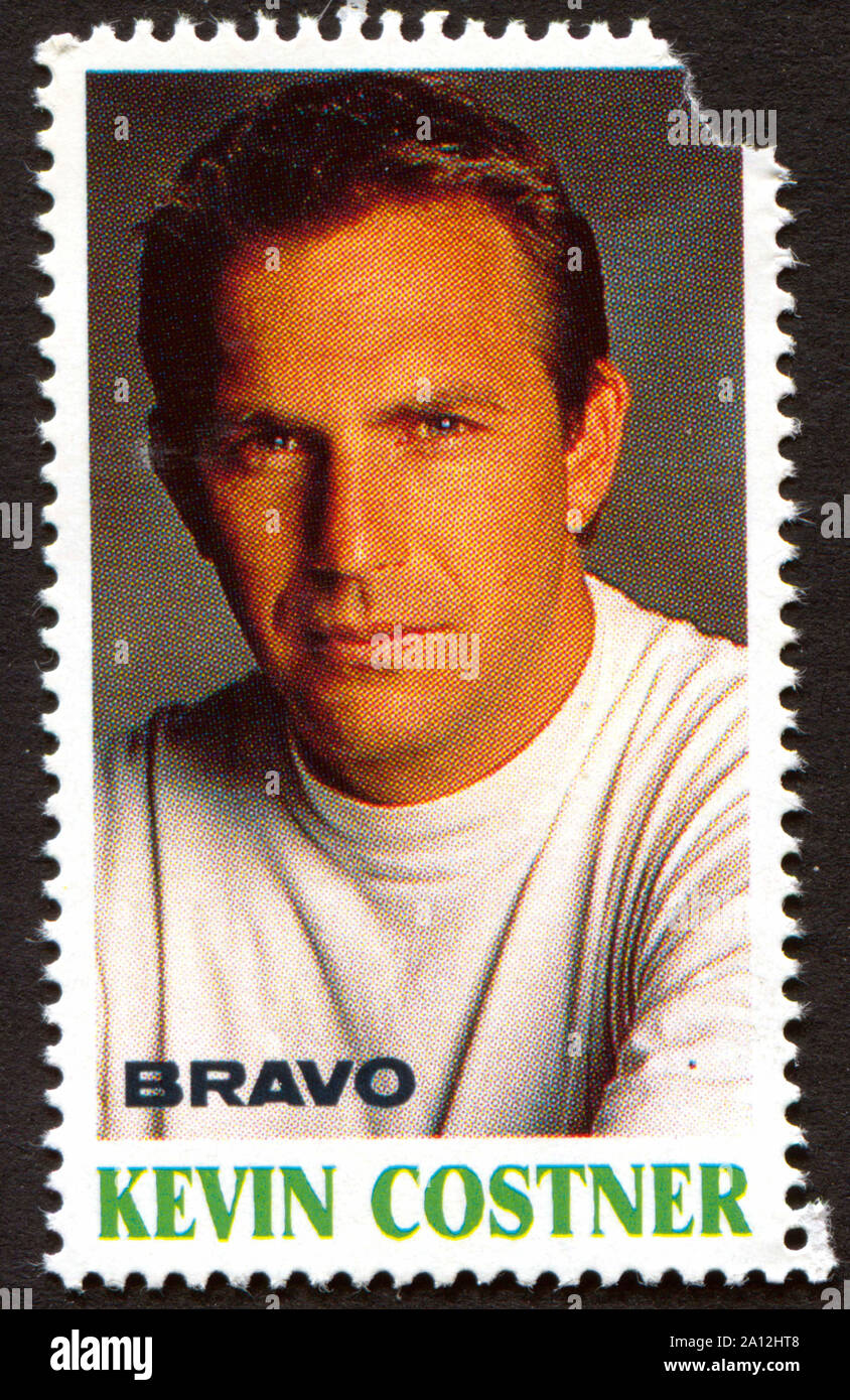 Kevin Costner su un vintage francobollo dal Bravo dai primi anni ottanta Foto Stock