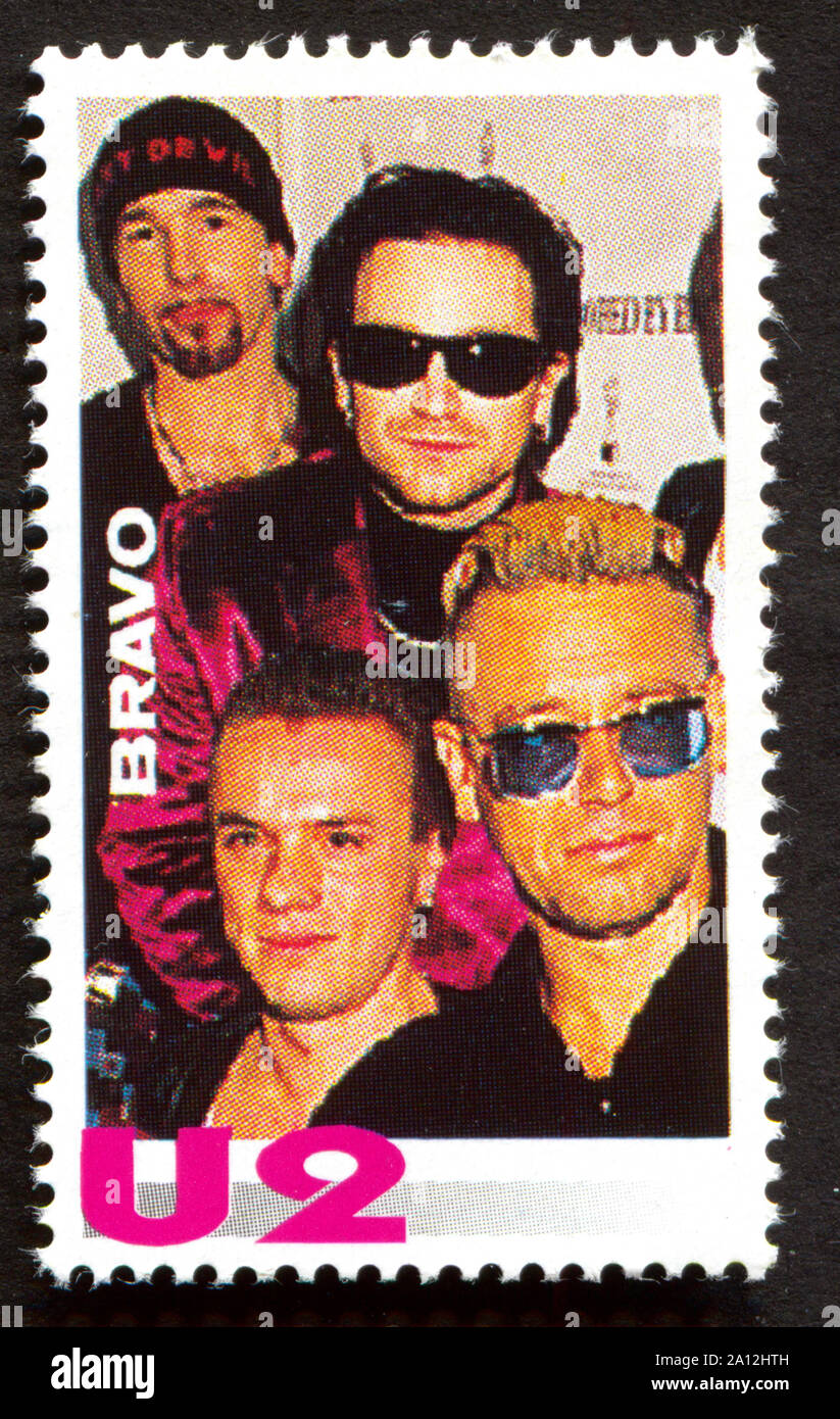 U2 su un vintage francobollo dal Bravo dai primi anni ottanta Foto Stock