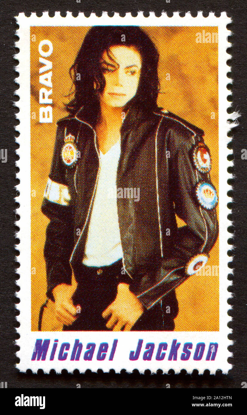 Michael Jackson su un vintage francobollo dal Bravo dai primi anni ottanta Foto Stock