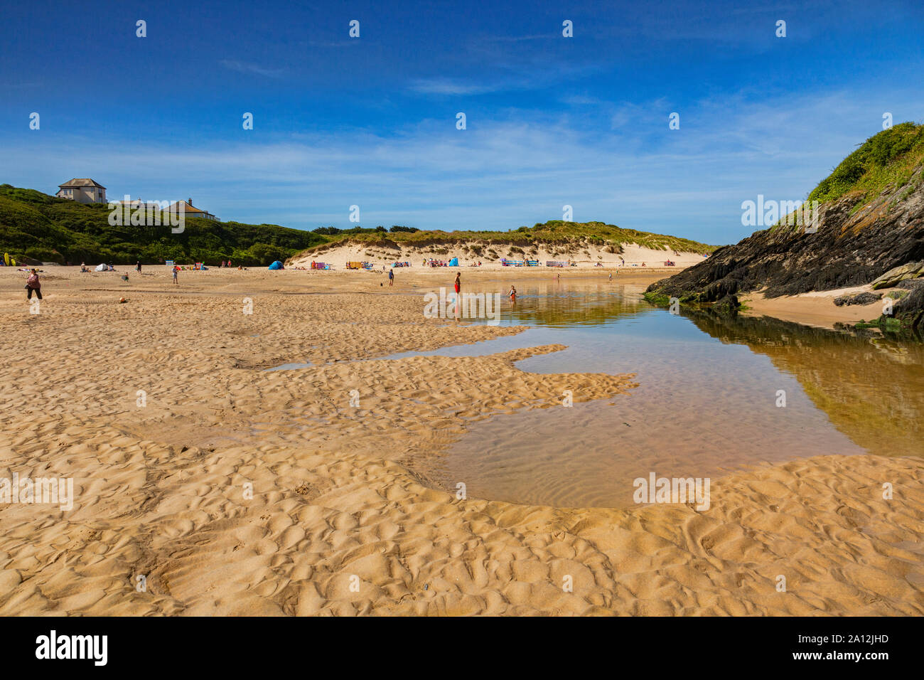 23 Giugno 2018: Newquay, Cornwall, Regno Unito - Crantock Beach durante la canicola di giugno. Foto Stock