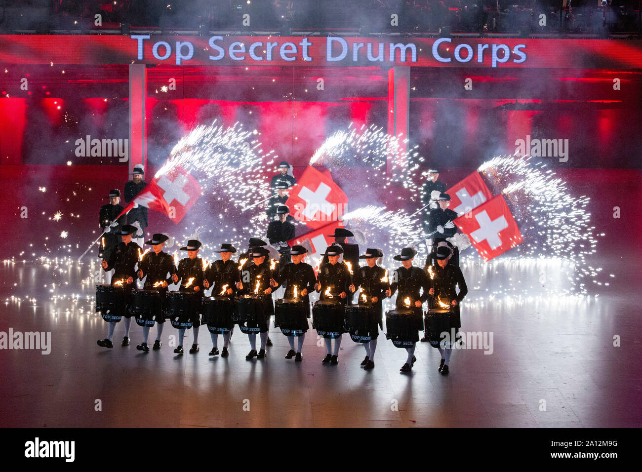 Top Secret Drum Corps beim Musikfest der Bundeswehr, Internationales Militär Tattoo im ISS Dome. Düsseldorf, 21.09.2019 Foto Stock