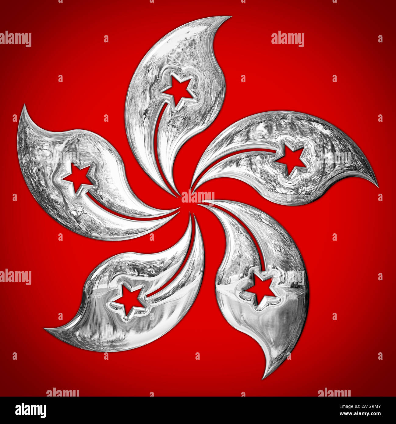 Hong Kong simbolo nazionale, argento stile metallico su sfondo rosso Foto Stock
