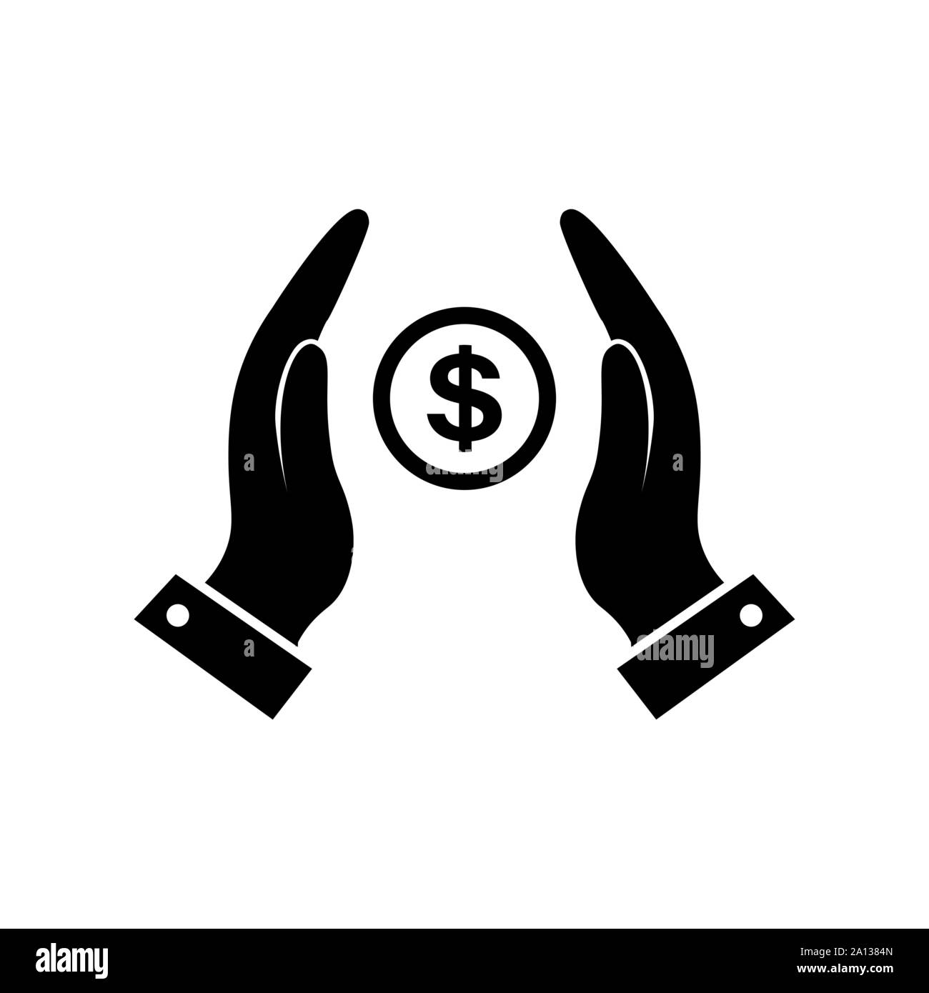Icona di denaro vettoriale nelle mani in nero. Illustrazione Vettoriale