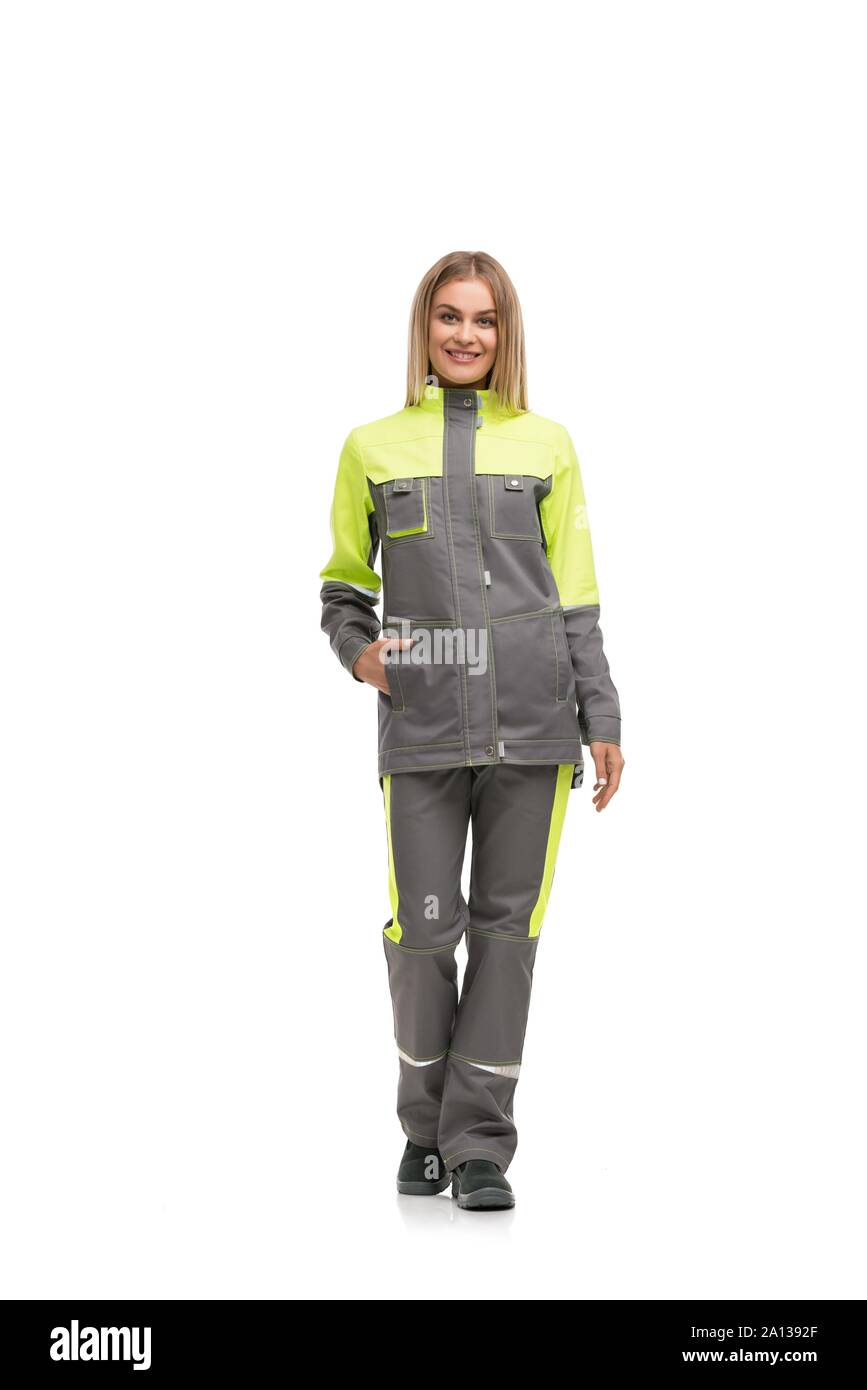 Bionda in abiti da lavoro vista isolata Foto Stock