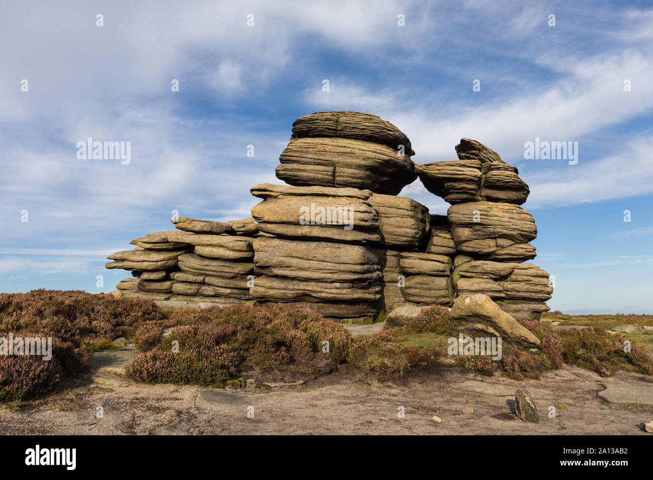 Le pietre della ruota sul bordo Derwent, Parco Nazionale di Peak District, Derbyshire, Regno Unito Foto Stock