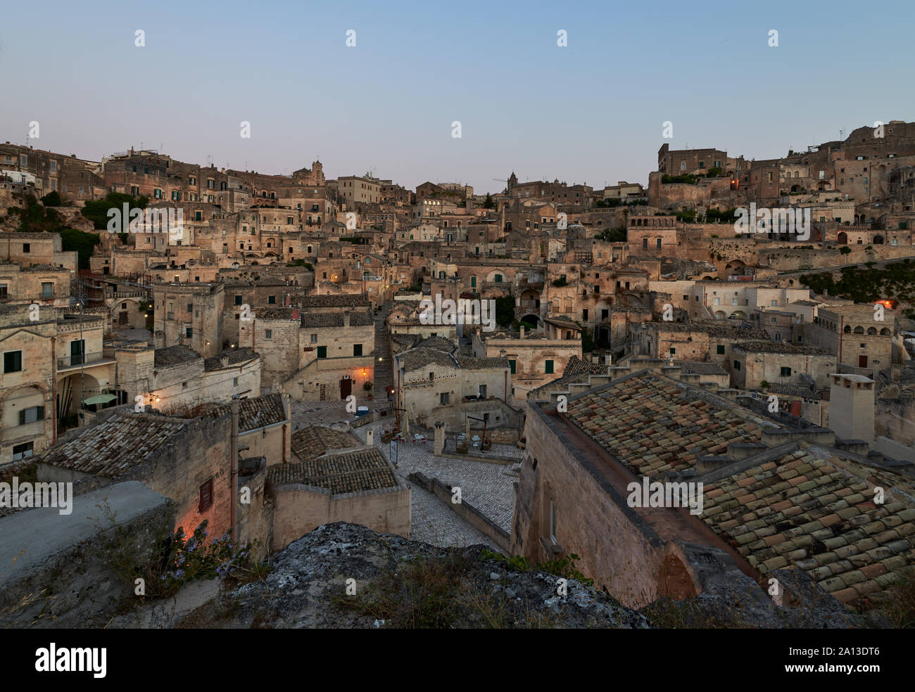 Prima la luce del mattino a Sassi di Matera Foto Stock