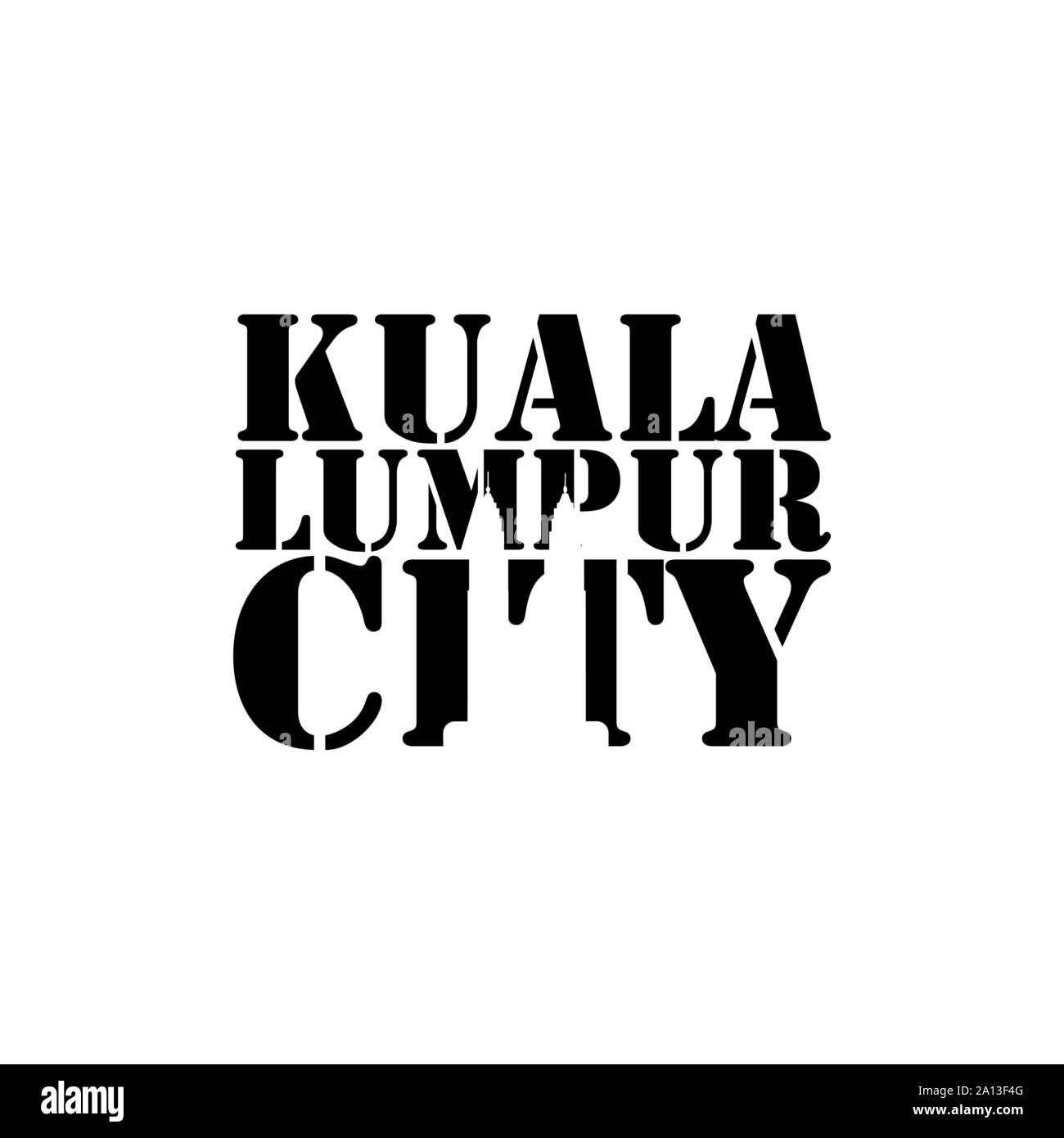 La città di Kuala Lumpur caratteri tipografici con Petronas Tower in spazio negativo stile vettore di design Illustrazione Vettoriale