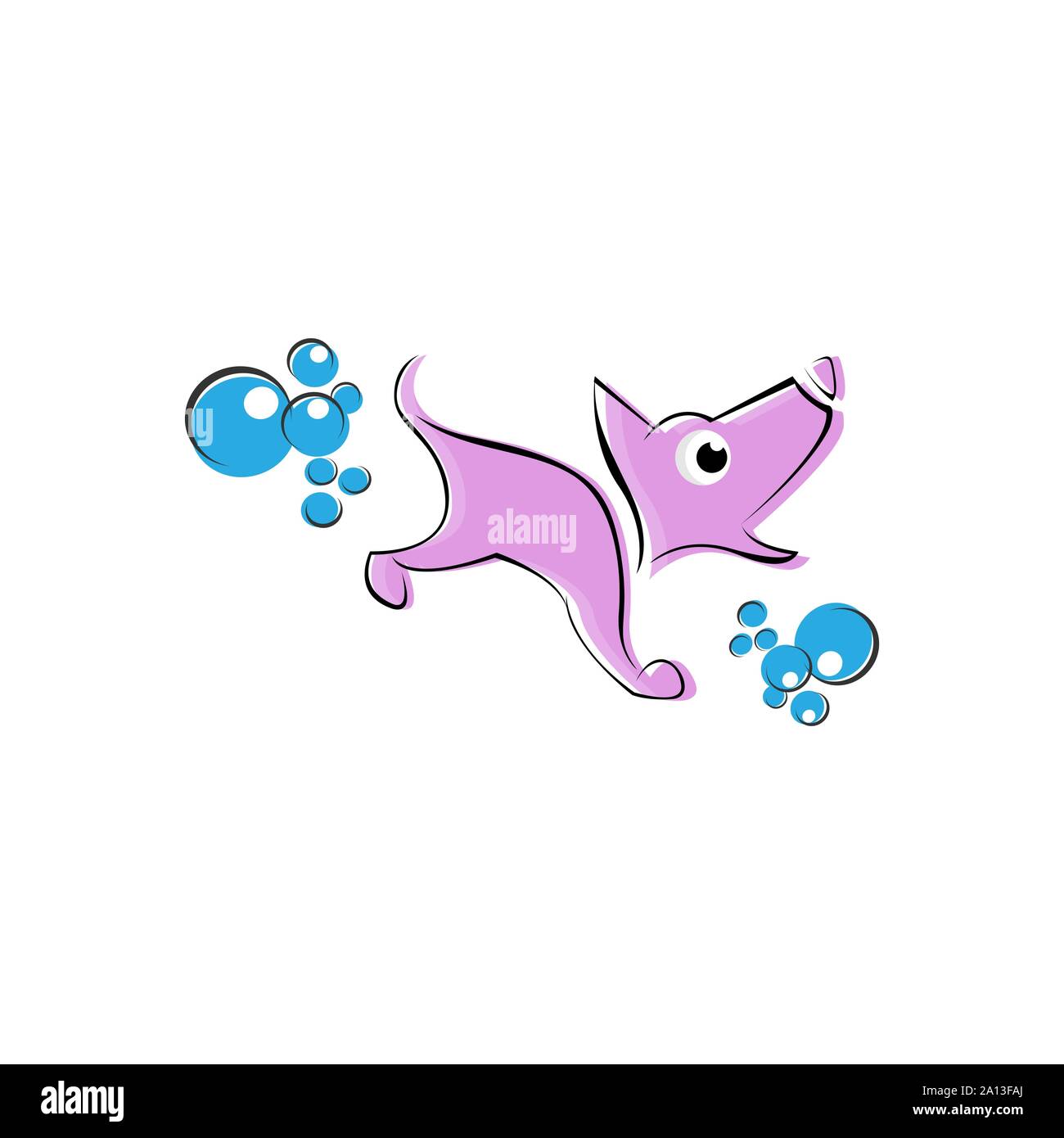 Salone del cane per la pulizia del bagno animale da compagnia logo design vettore di immagine Illustrazione Vettoriale