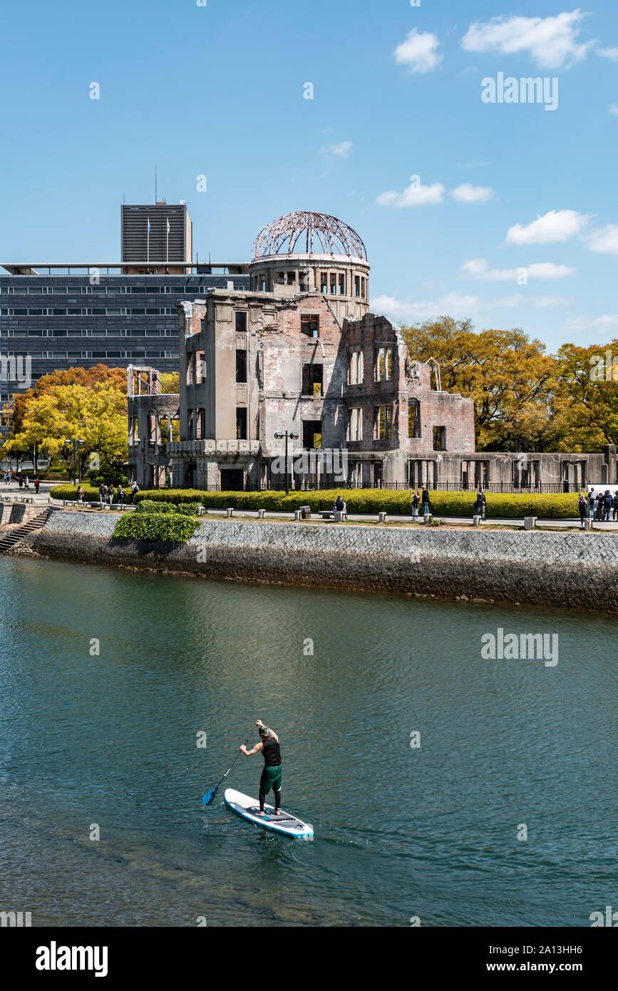 La cupola della bomba atomica, solo in piedi rovina di un edificio presso il sito della bomba atomica nella Seconda Guerra Mondiale, la Cupola della Bomba Atomica, monumento di pace, pace di Hiroshima Foto Stock