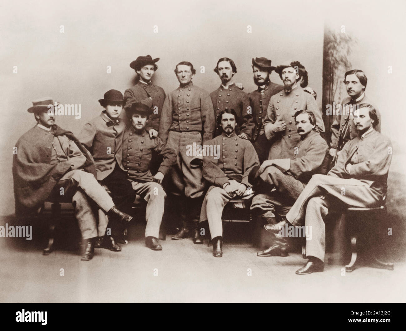 La guerra civile foto di gruppo del colonnello confederato John Mosby e la xliii Virginia Battaglione di cavalleria. Foto Stock