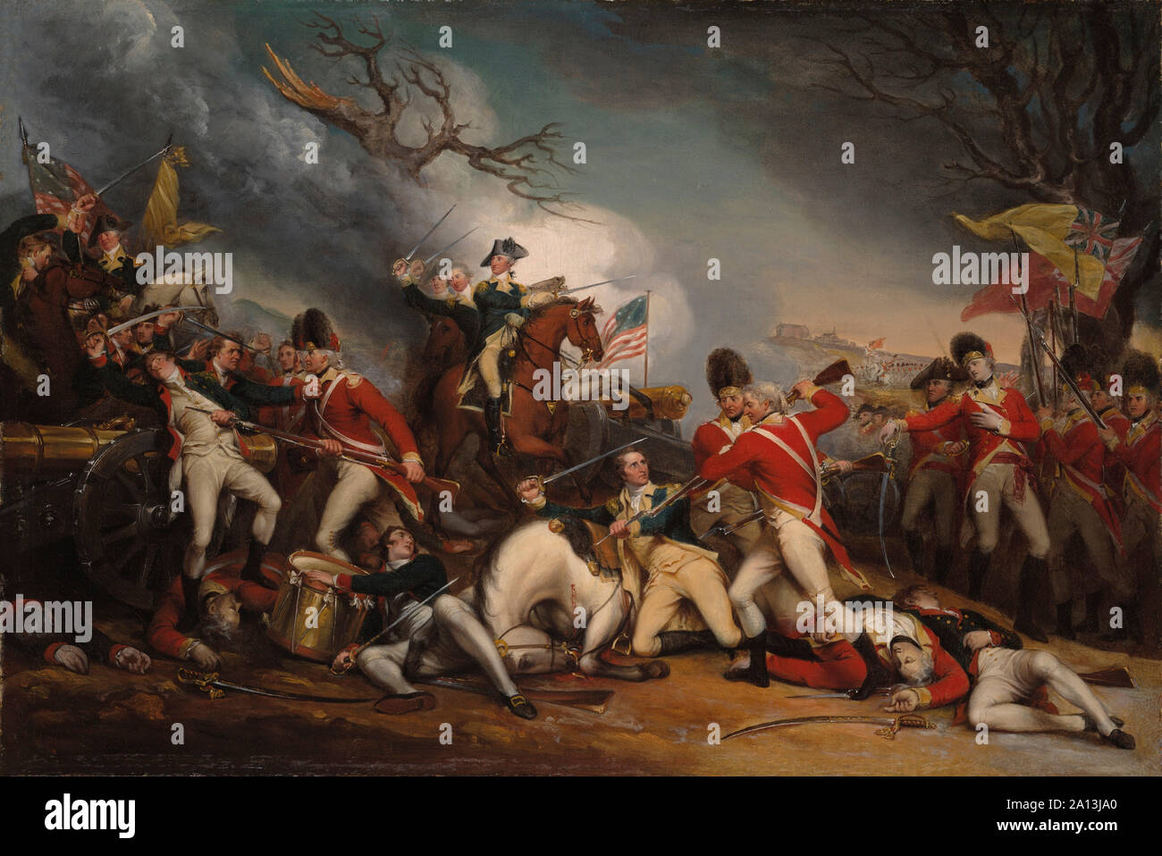 La guerra rivoluzionaria americana pittura della morte del generale Mercer alla battaglia di Princeton. Foto Stock