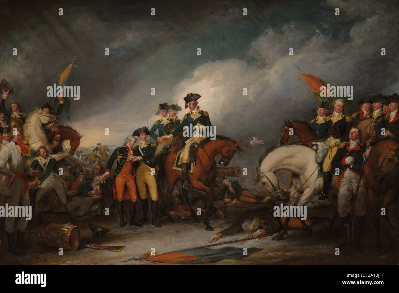 La guerra rivoluzionaria americana pittura della cattura del Hessians a Trenton, Dicembre 26, 1776. Foto Stock
