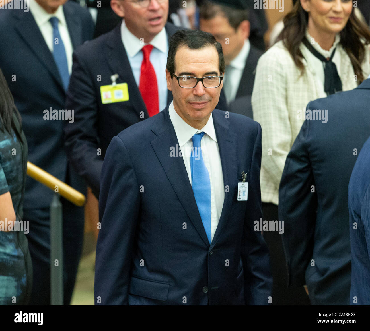 New York, NY - 23 Settembre 2019: Steven Mnuchin assiste globale delle Nazioni Unite chiamata a proteggere la libertà religiosa incontro presso la sede delle Nazioni Unite Foto Stock