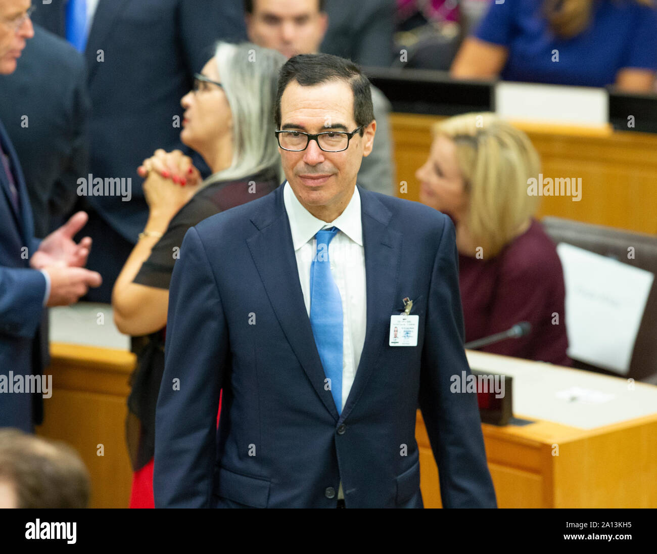 New York, NY - 23 Settembre 2019: Steven Mnuchin assiste globale delle Nazioni Unite chiamata a proteggere la libertà religiosa incontro presso la sede delle Nazioni Unite Foto Stock
