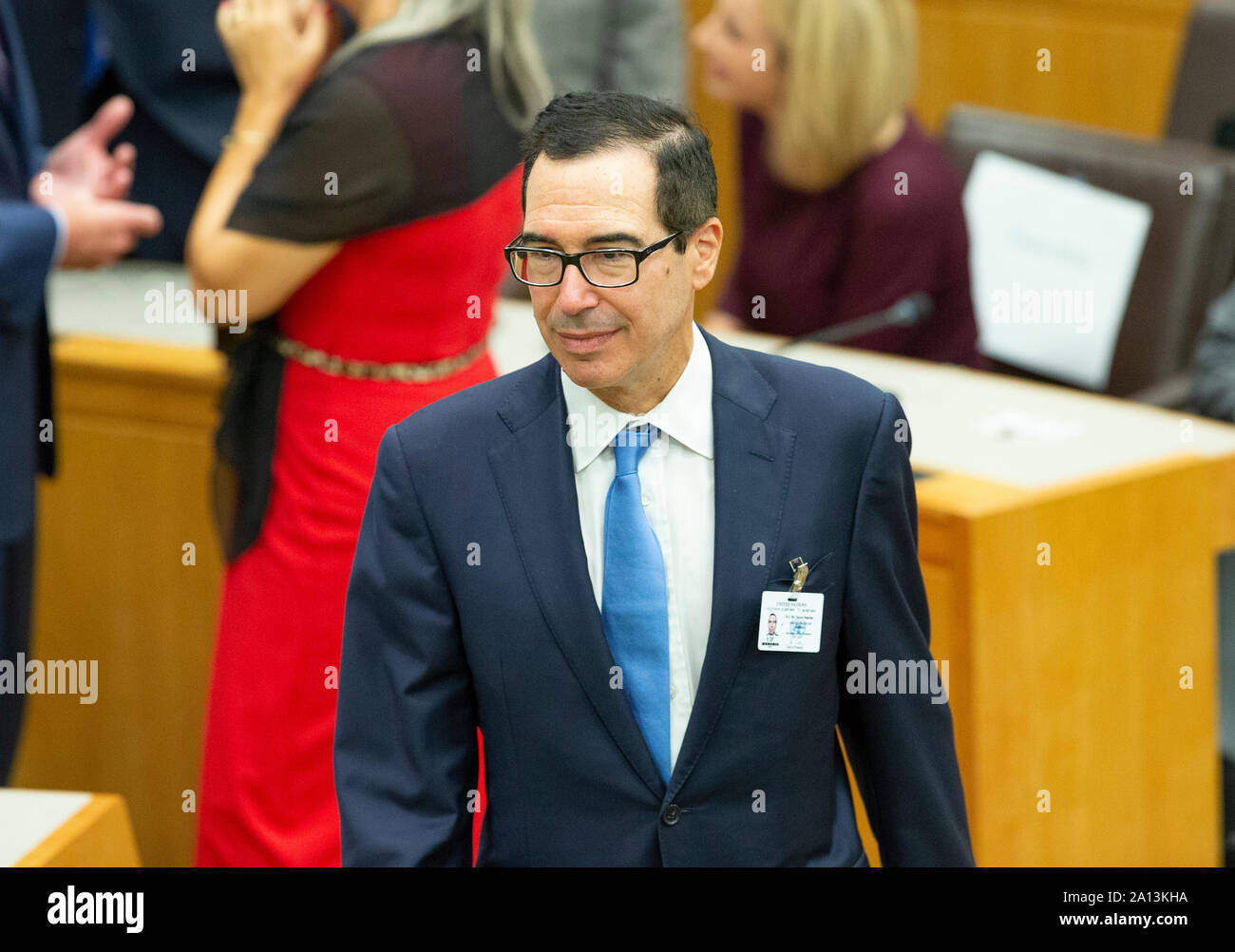 New York, NY - 23 Settembre 2019: Steven Mnuchin assiste globale delle Nazioni Unite chiamata a proteggere la libertà religiosa incontro presso la sede delle Nazioni Unite Foto Stock