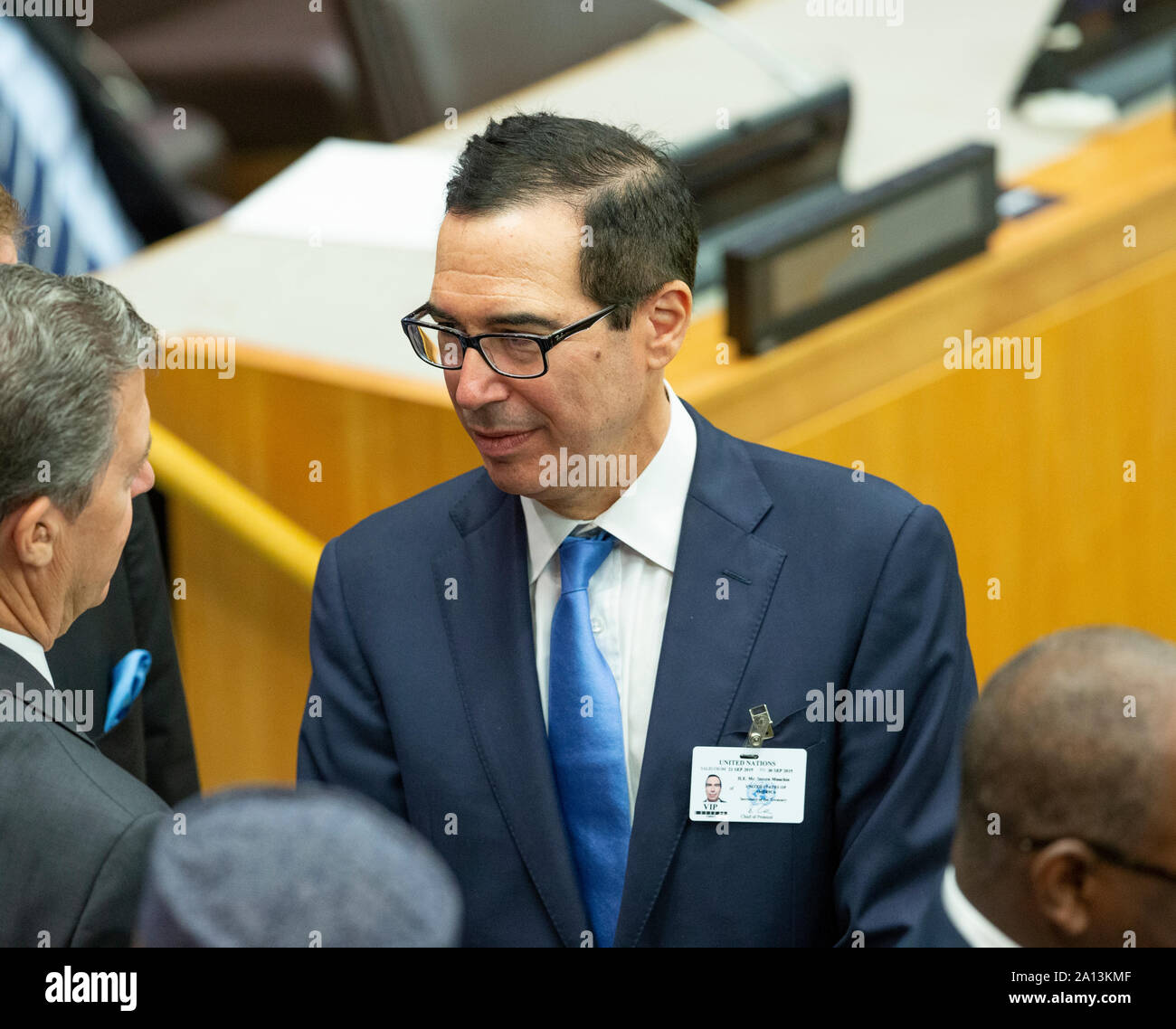 New York, NY - 23 Settembre 2019: Steven Mnuchin assiste globale delle Nazioni Unite chiamata a proteggere la libertà religiosa incontro presso la sede delle Nazioni Unite Foto Stock