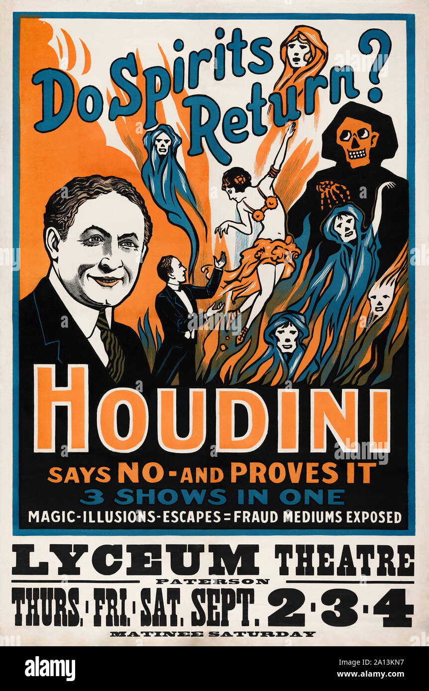 Un teatro poster per Harry Houdiniâ€™s prestazioni al Lyceum Theatre di Londra. Foto Stock