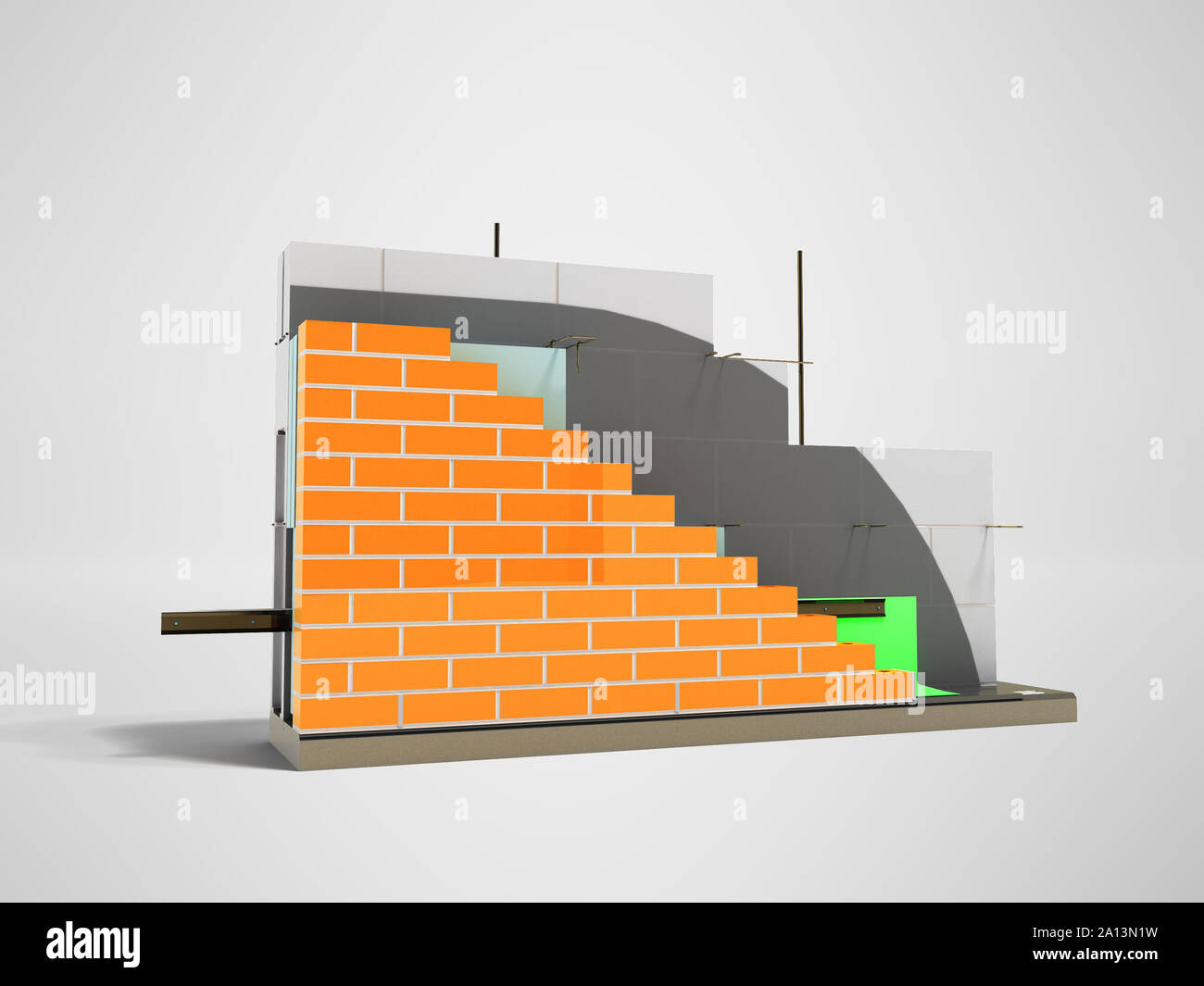 Costruzione di muro di gocciolamento terminale di bordo dispositivo di bordo la rimozione di gocce di sinistra anteriore 3d rider su uno sfondo grigio con ombra Foto Stock