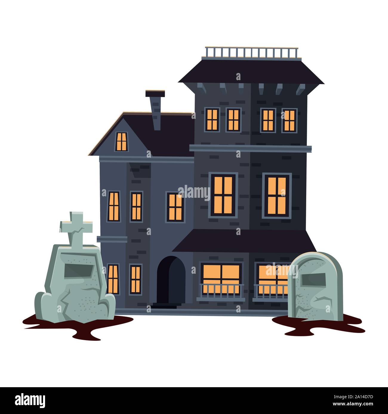 Halloween Dark Haunted Mansion con cimitero Illustrazione Vettoriale