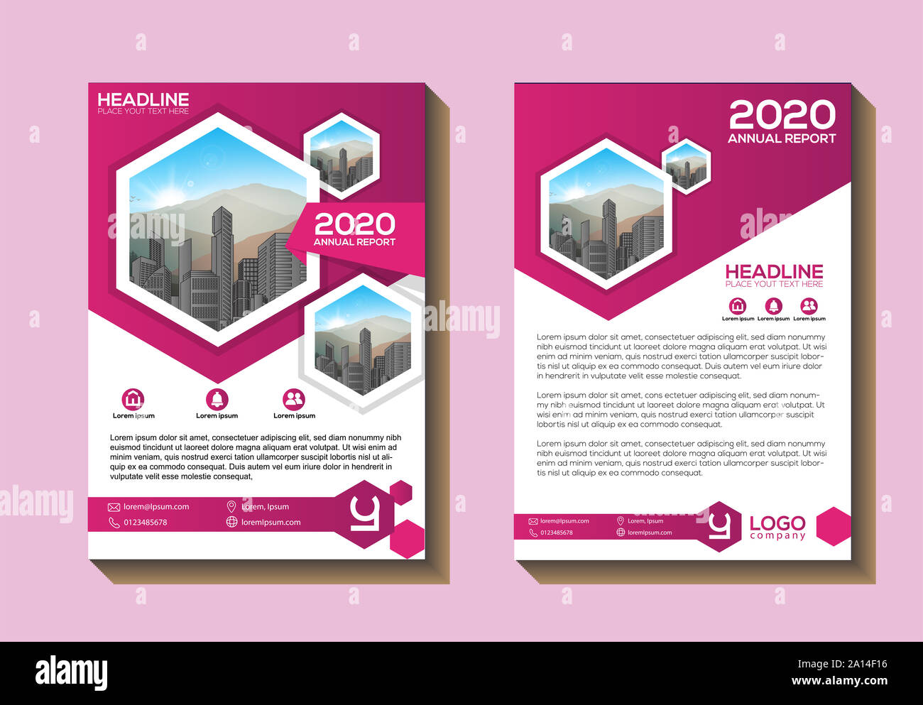 Realizzazione brochure, coperchio layout moderno, relazione annuale, poster, volantini in formato A4 con colorati, forme geometriche per tech, scienza, di mercato con luce backgrou Foto Stock