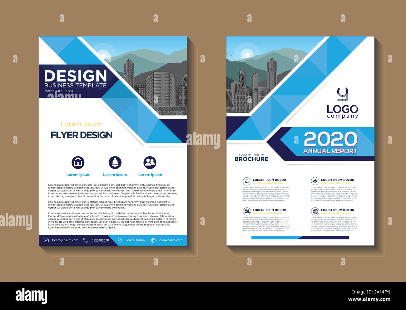 Realizzazione brochure, coperchio layout moderno, relazione annuale, poster, volantini in formato A4 con colorati, forme geometriche per tech, scienza, di mercato con luce backgrou Foto Stock