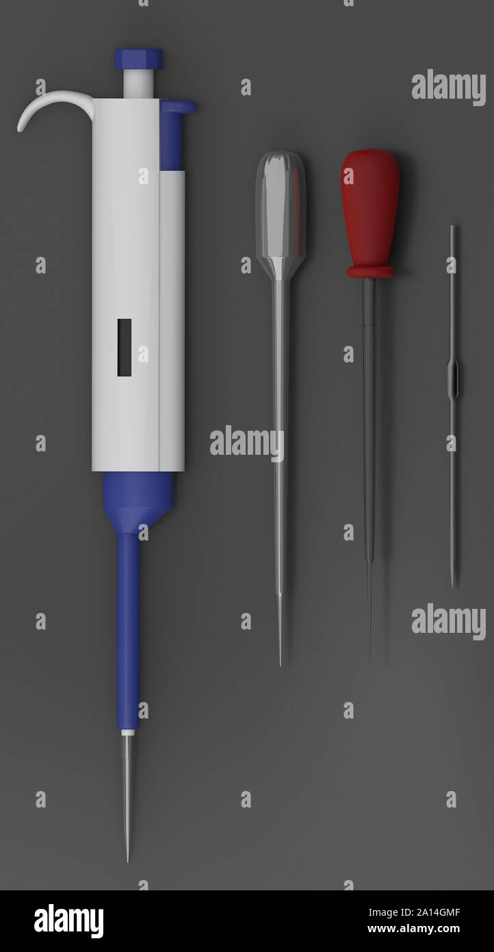 Modelli 3D di diversi tipi di pipette. Foto Stock