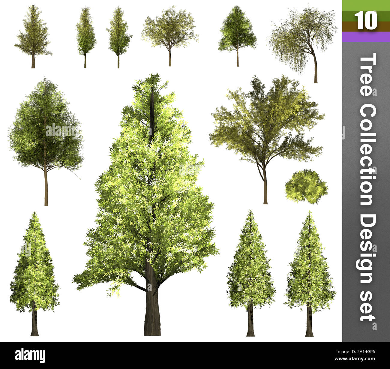 Struttura di design di correzione impostato. 3D'illustrazione. Sfondo bianco isolare. Natura e design di giardini. Foto Stock