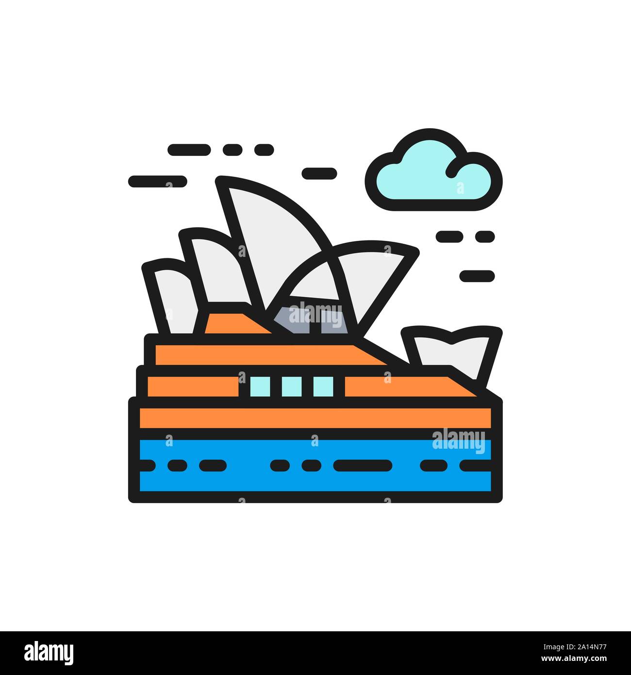 Il vettore Opera House di Sydney, Australia, landmark piatta linea colore icona. Illustrazione Vettoriale