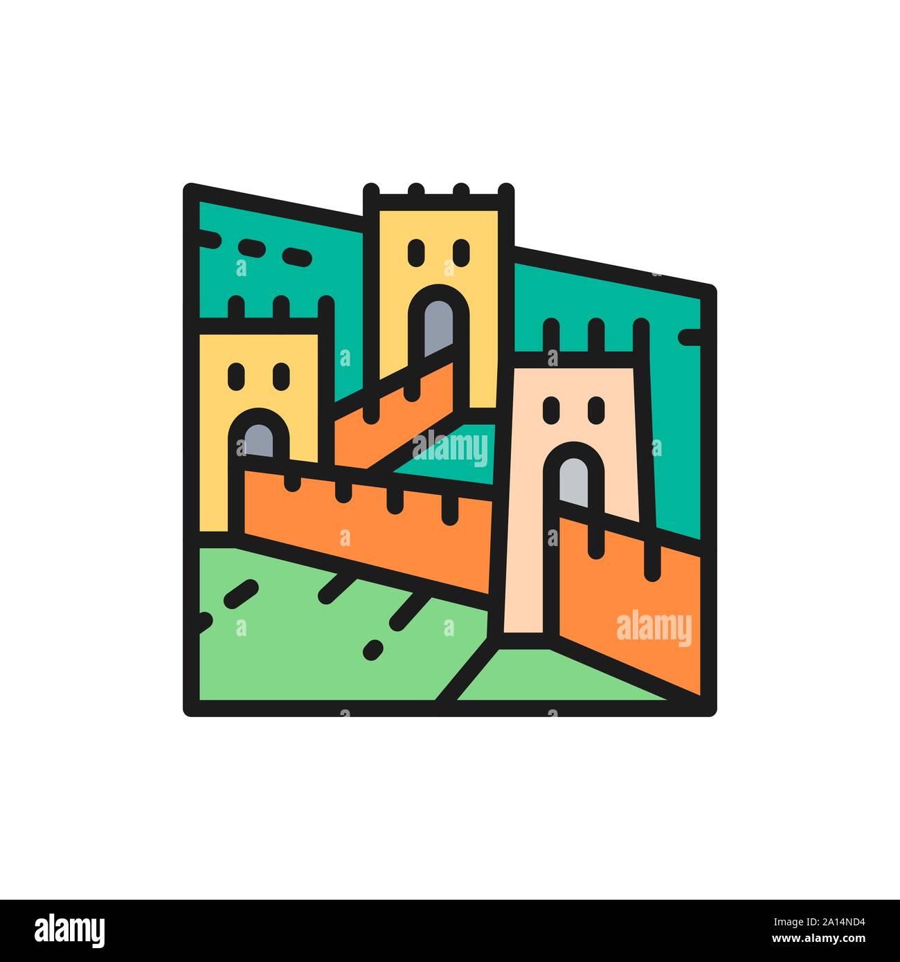 Vettore Grande Muraglia della Cina, landmark piatta linea colore icona. Illustrazione Vettoriale