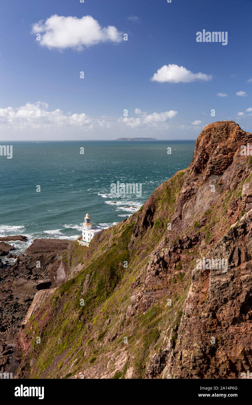 Faro di Hartland Point sulla costa atlantica del North Devon Foto Stock