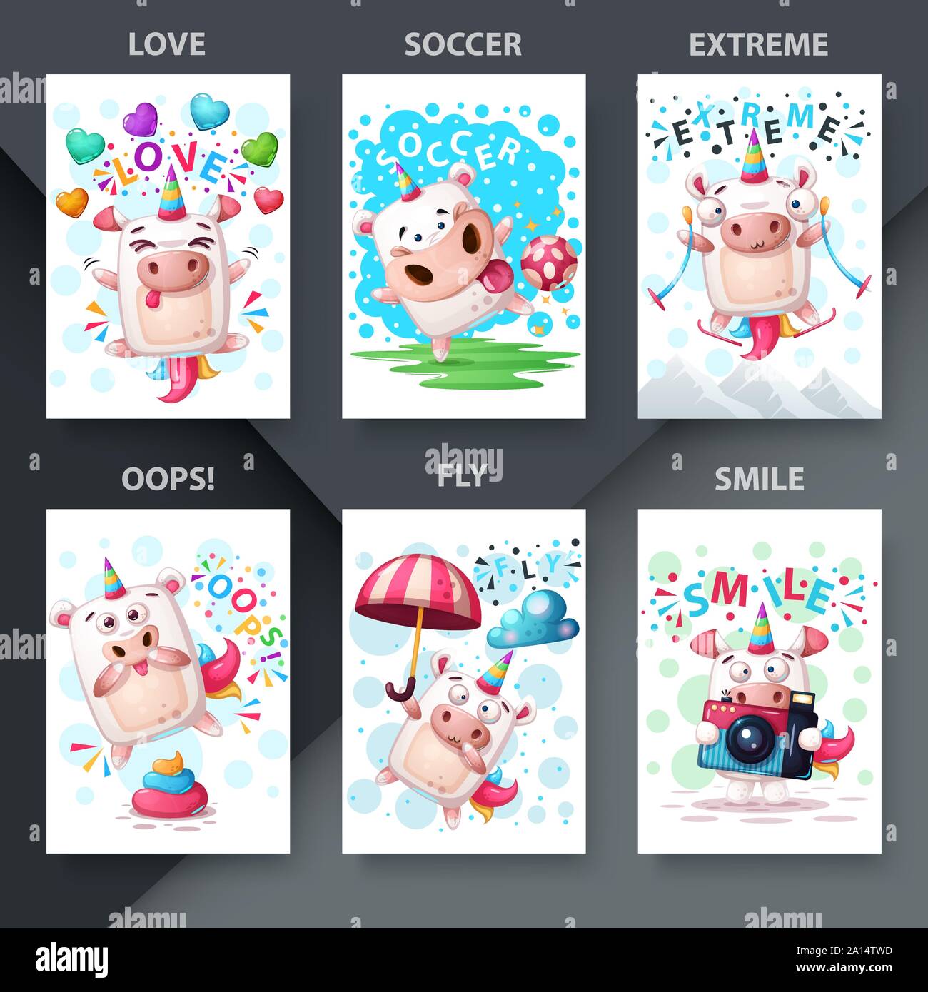 Impostare gli animali illustrazione, cartoon magic unicorn Illustrazione Vettoriale