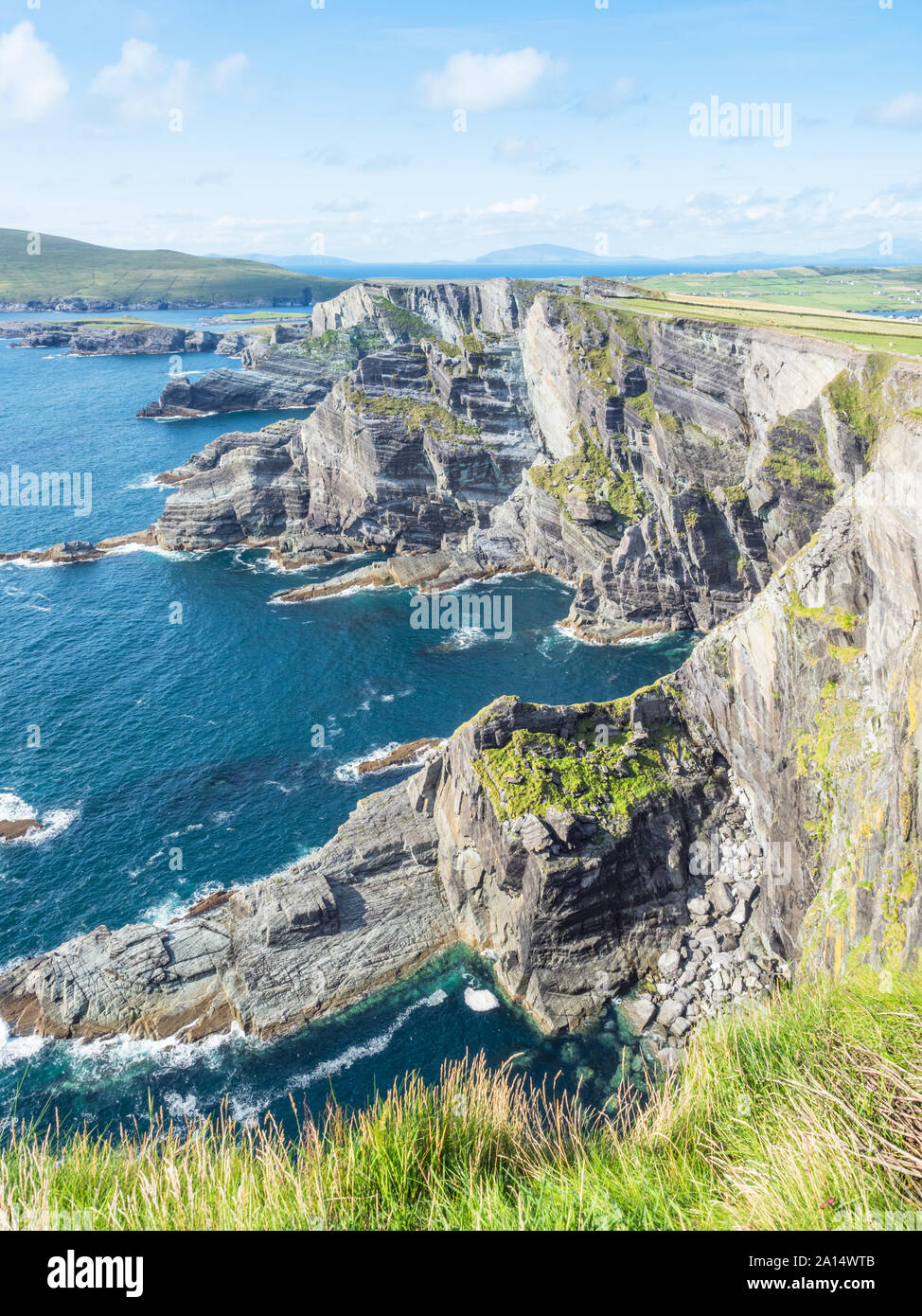 Le spettacolari scogliere di Kerry sono situati sulla costa di Skellig nella Contea di Kerry in Irlanda. Foto Stock