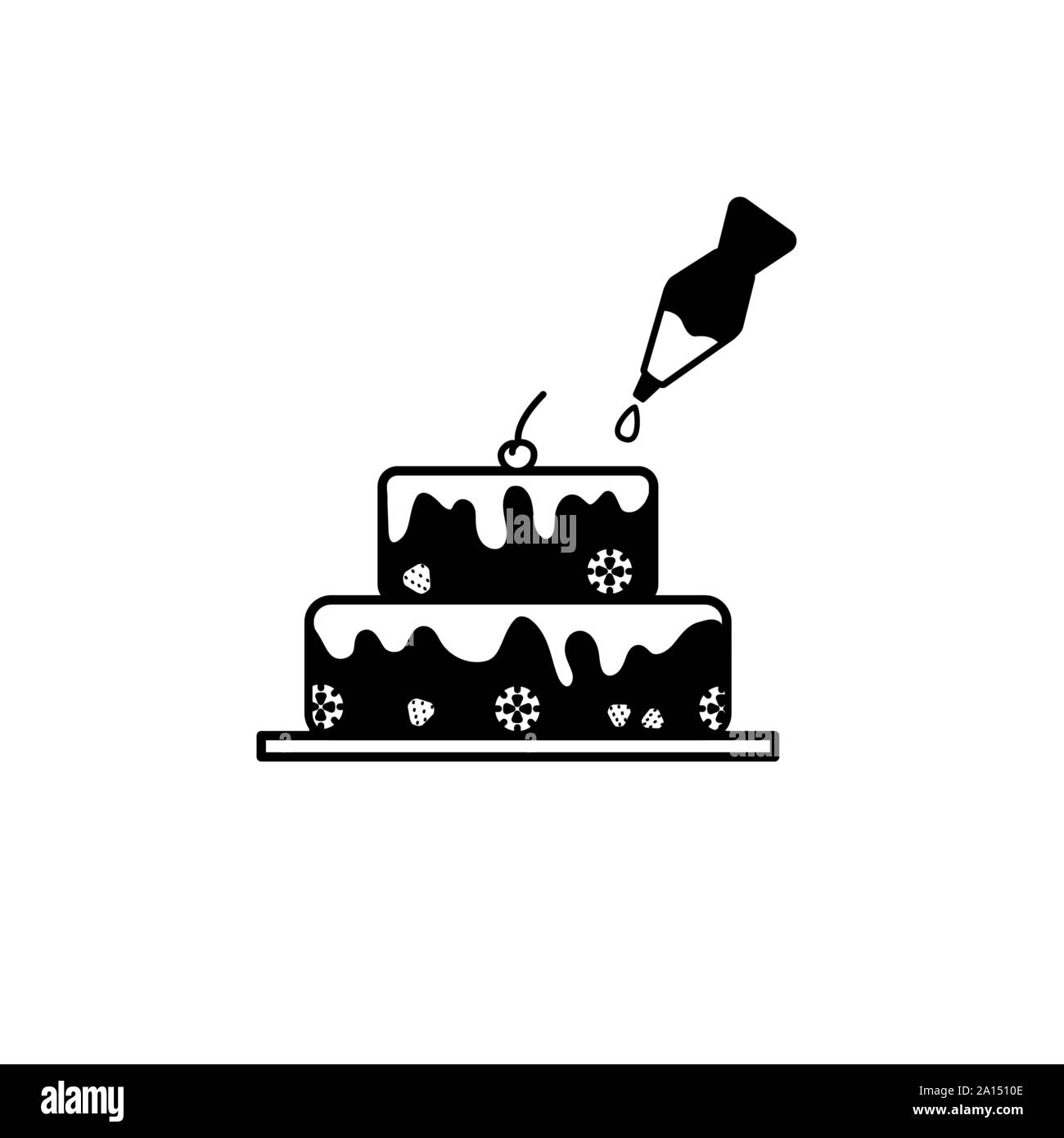 Silhouette di torta con la ciliegia e la siringa di pasta isolato Illustrazione Vettoriale