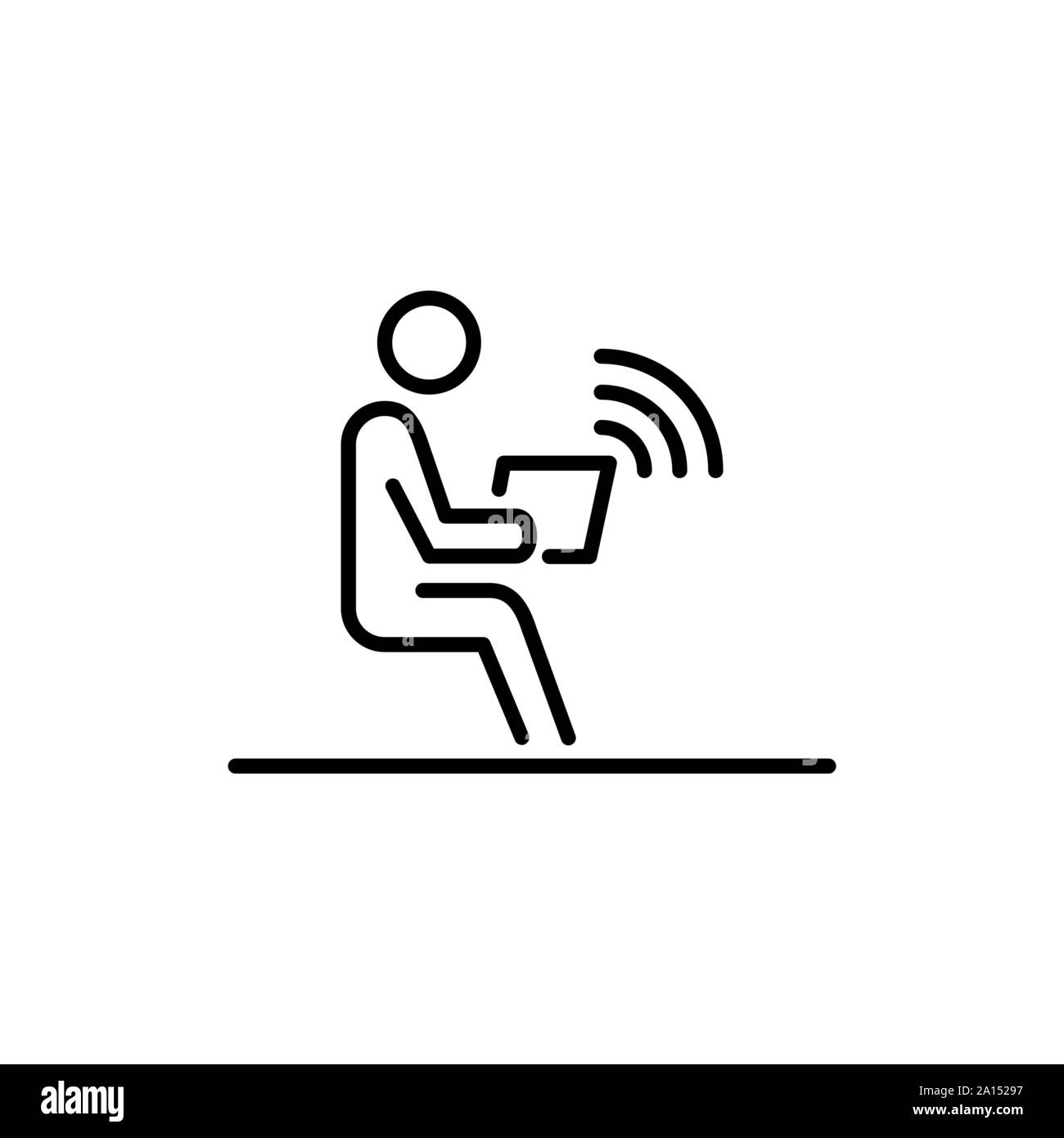 Datore di lavoro ufficio lavora su la connessione wireless del computer portatile per la gente di affari icona linea semplice illustrazione piana. Illustrazione Vettoriale