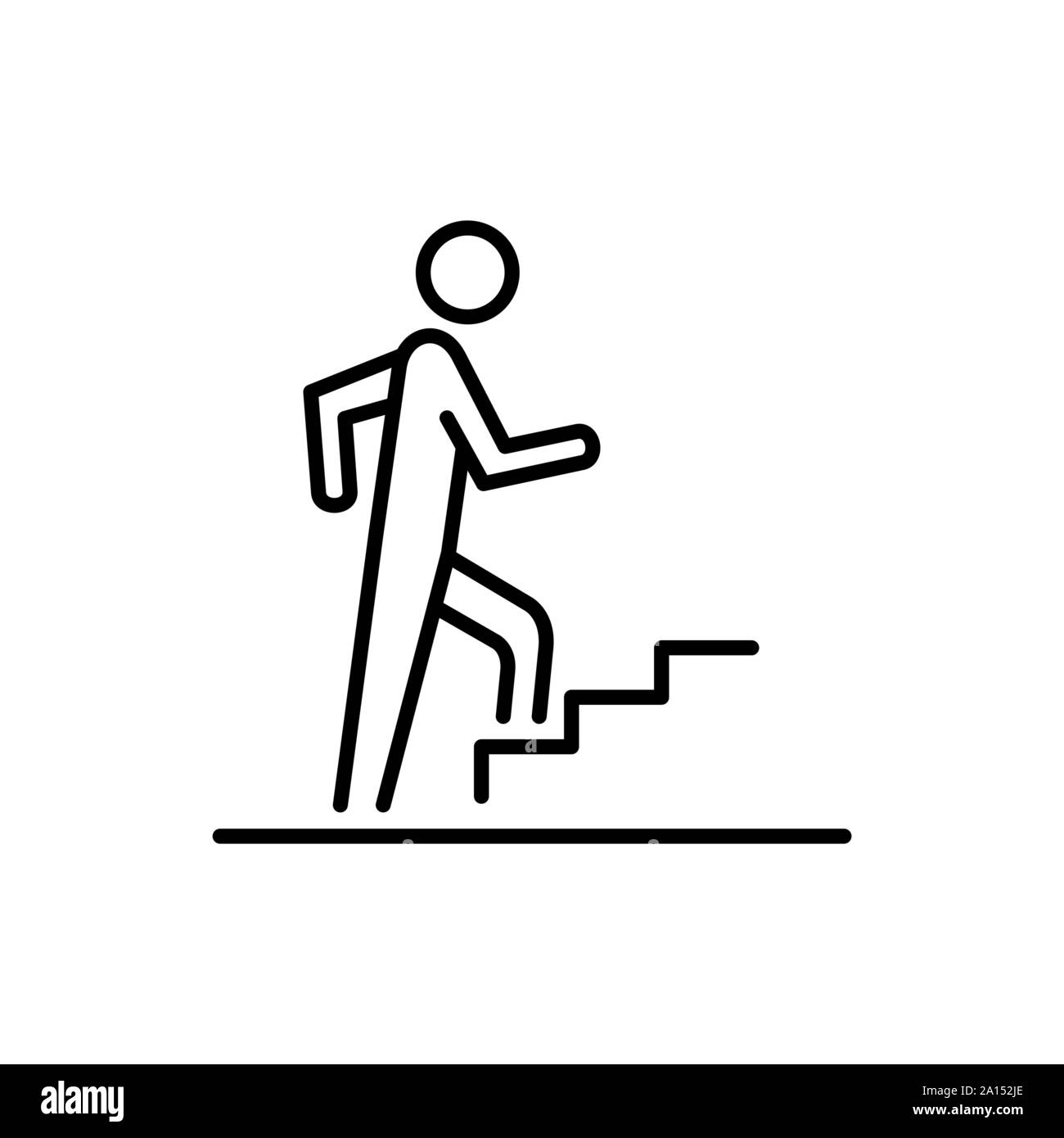 L'uomo salendo su per le scale passi business icona icona persone linea semplice illustrazione piana. Illustrazione Vettoriale