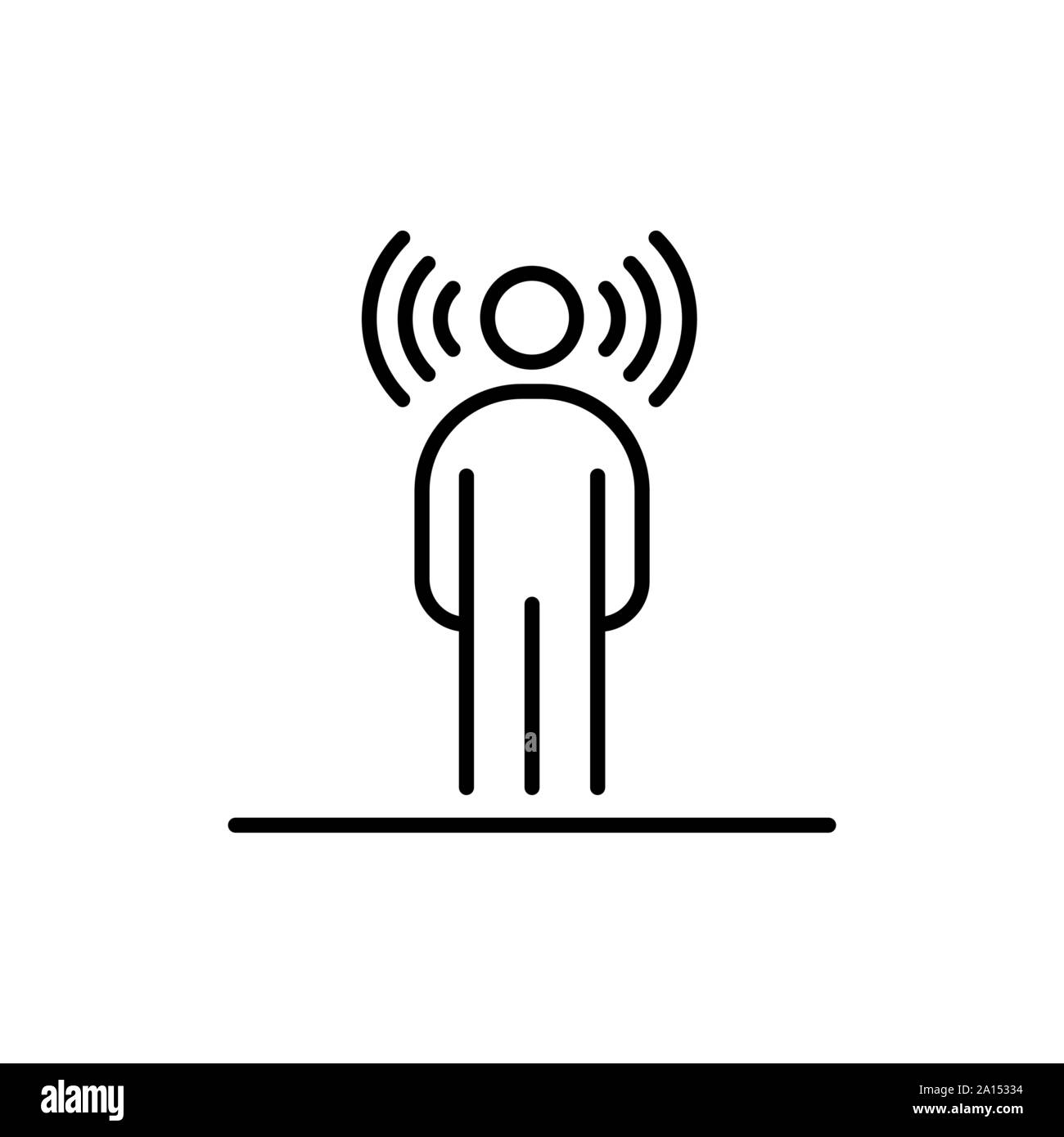 Wireless umana onde radio attorno alla testa la gente di affari icona linea semplice illustrazione piana. Illustrazione Vettoriale