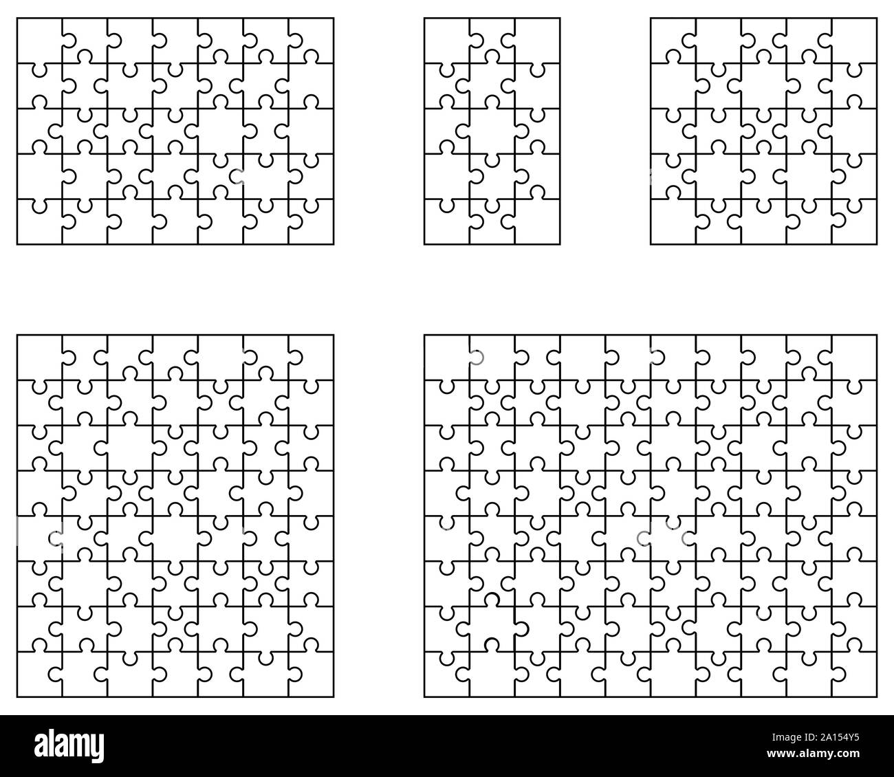 Illustrazione Vettoriale di differenti puzzle bianco, pezzi separati Foto Stock