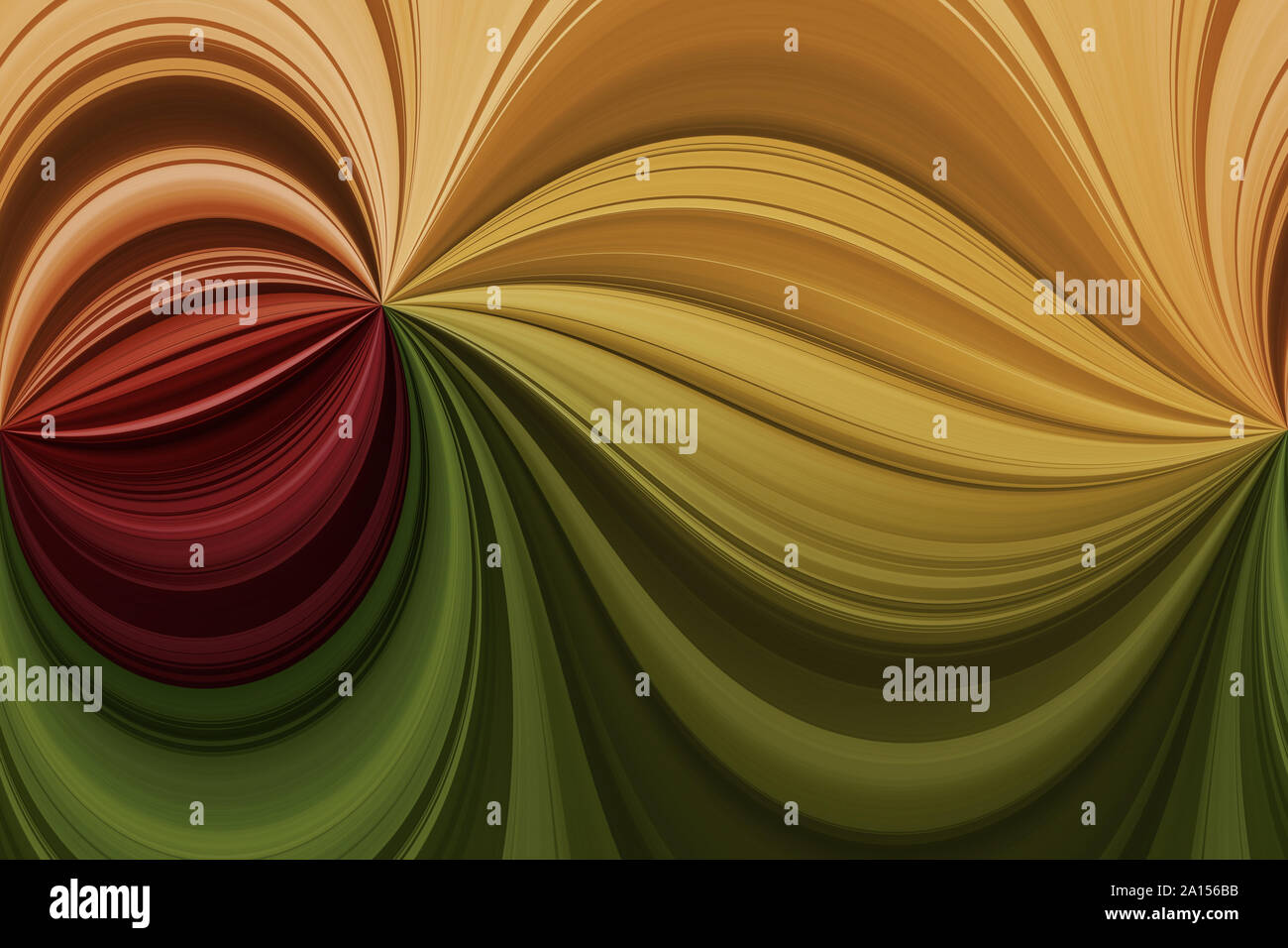 Giallo, rosso e verde orizzontale linee curve con effetto sferica, sfondo astratto, modello senza giunture Foto Stock