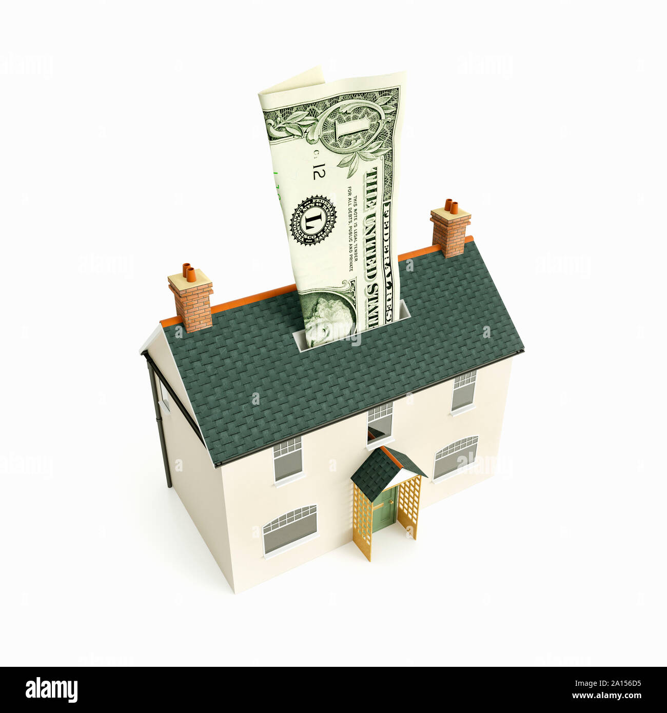 Soldi box casa con noi un dollaro banconota Foto Stock