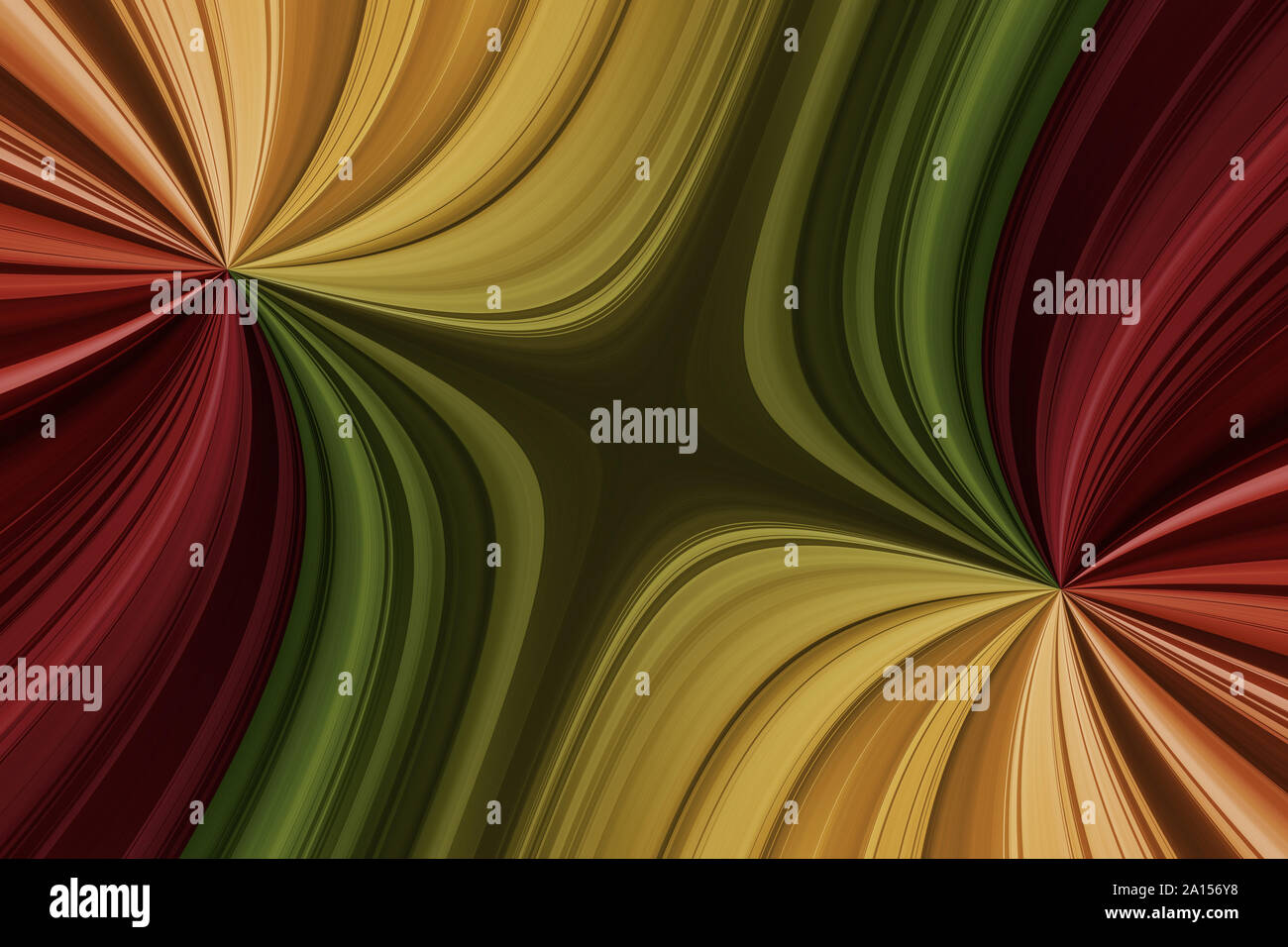 Rosso, arancione, giallo, verde linee curve, abstract sfondo fantasy con effetto ventilatore Foto Stock